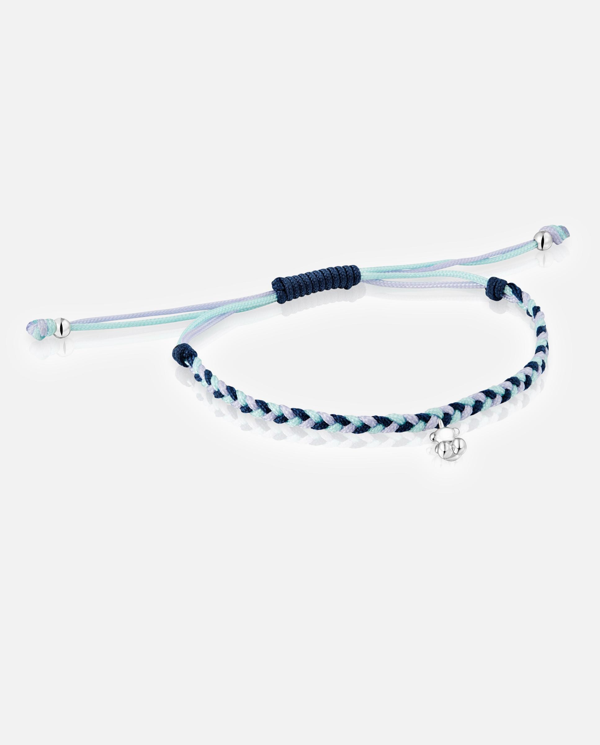 Imagem 0 de Pulseira com Motivos de Urso de Prata e Nylon em Azul