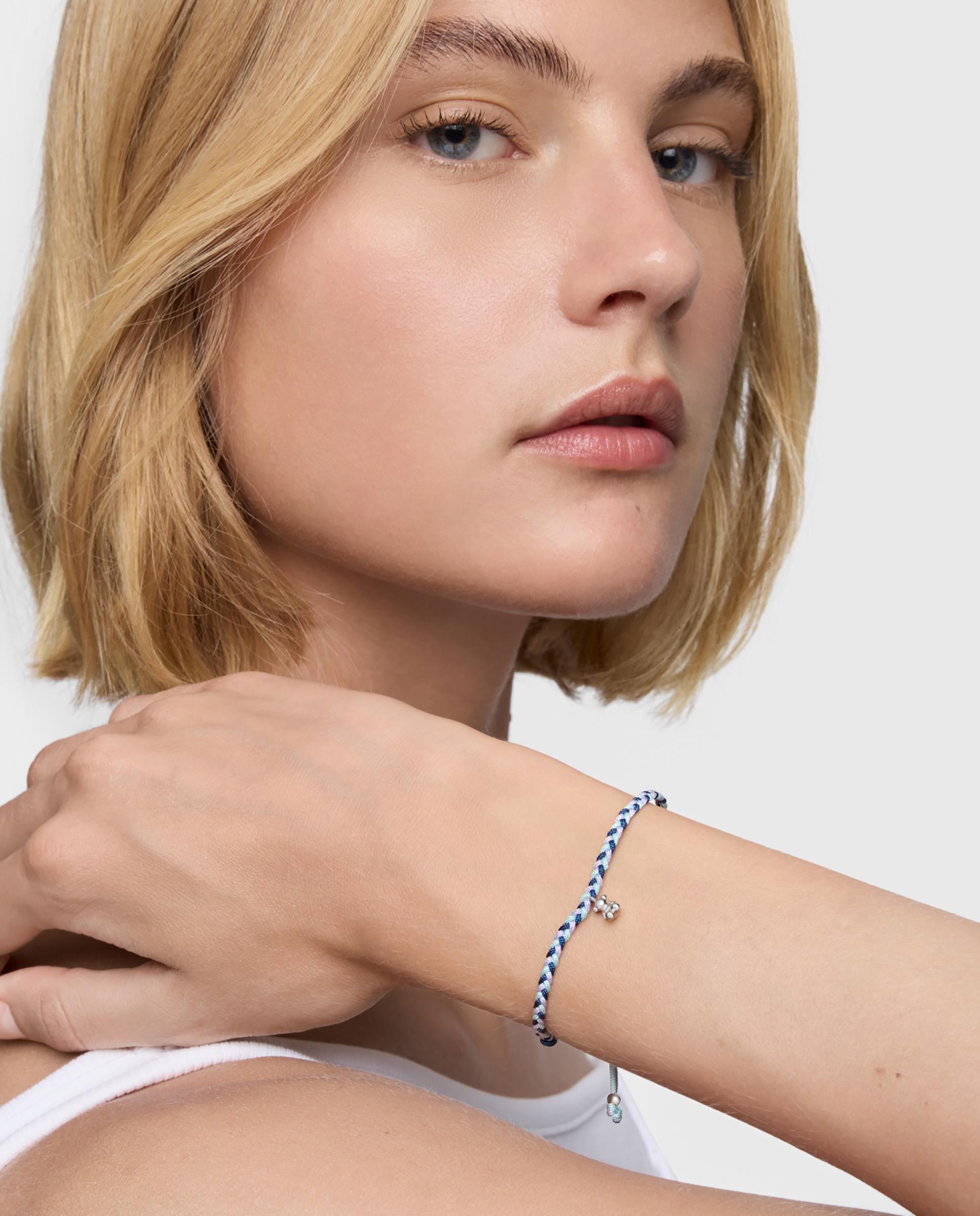 Pulseira com Motivos de Urso de Prata e Nylon em Azul Multicolor-4
