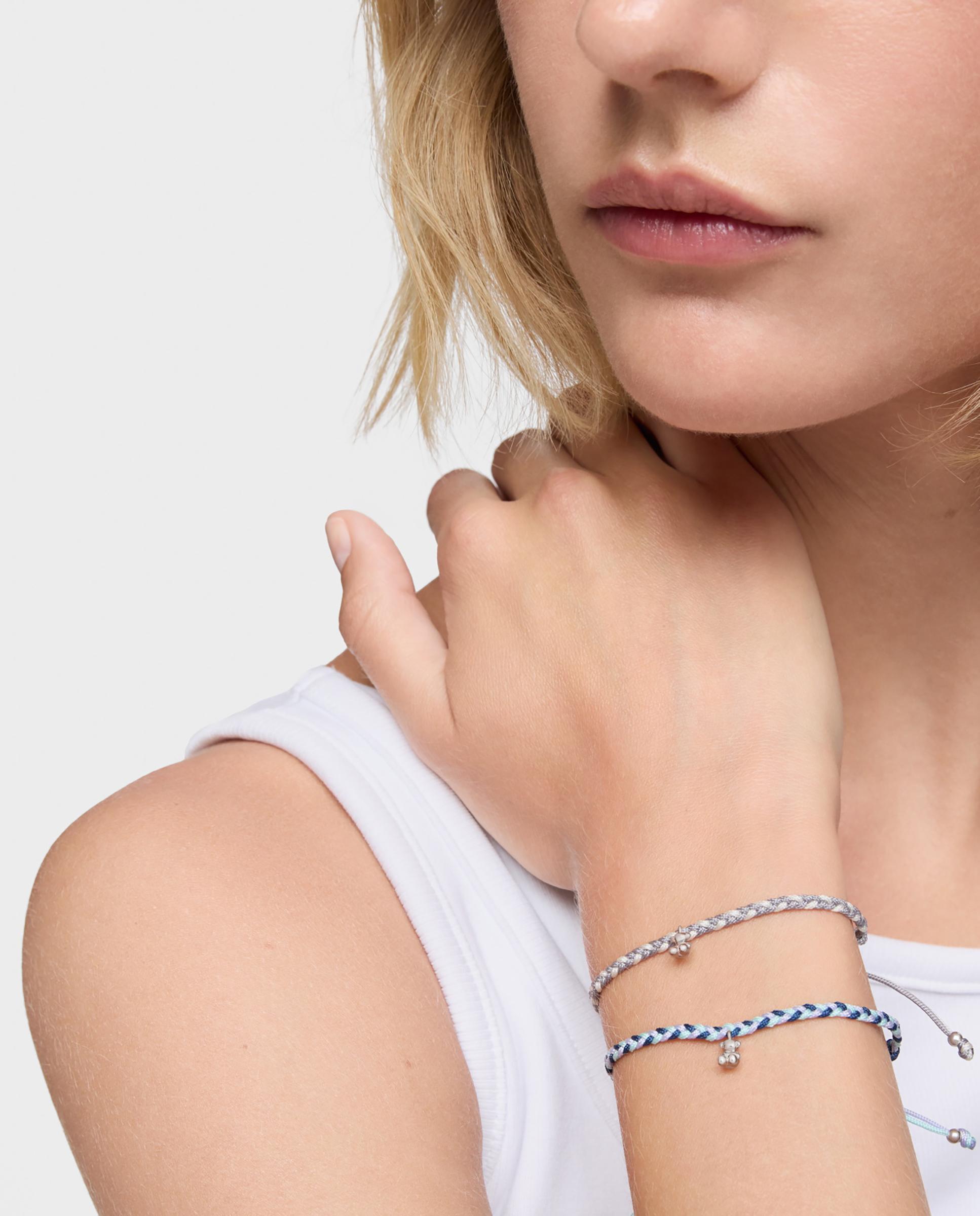 Pulseira com Motivos de Urso de Prata e Nylon em Azul Multicolor-5