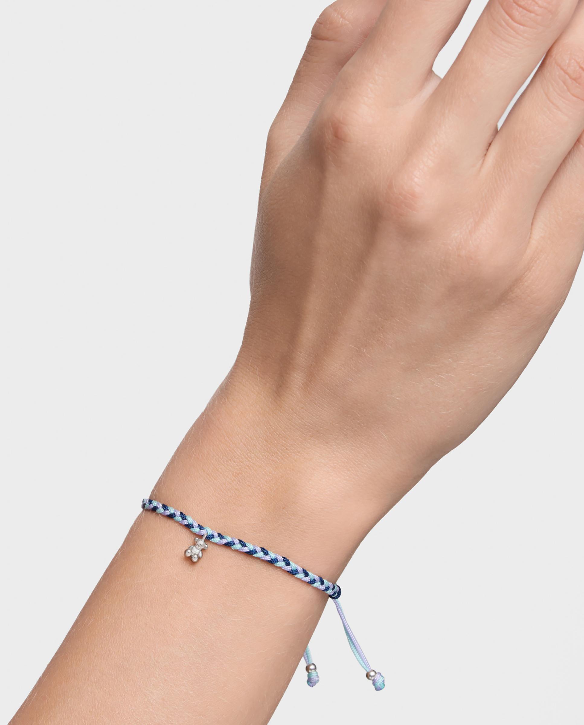 Pulseira com Motivos de Urso de Prata e Nylon em Azul Multicolor-6