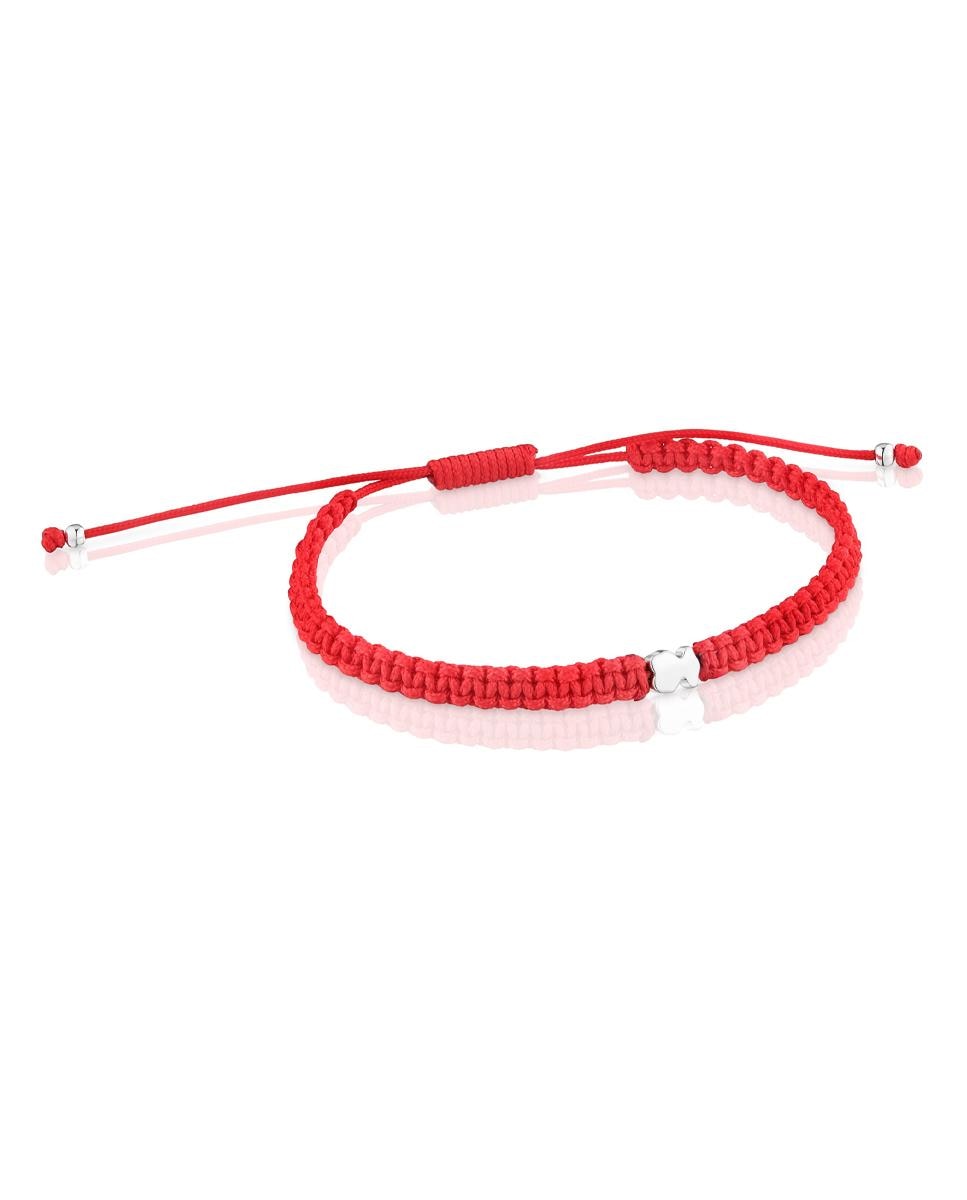 Imagem 0 de Pulseira Motivos Urso de Prata e Nylon em Vermelho