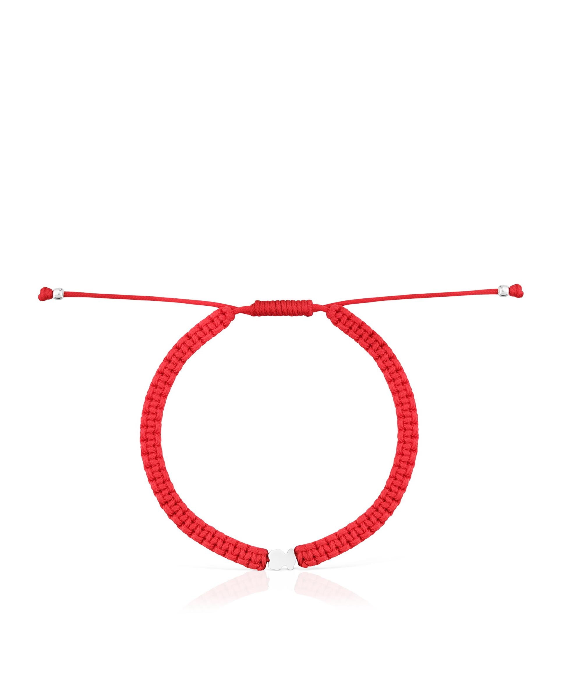 Pulseira com Motivos de Urso de Prata e Nylon em Vermelho Multicolor-2