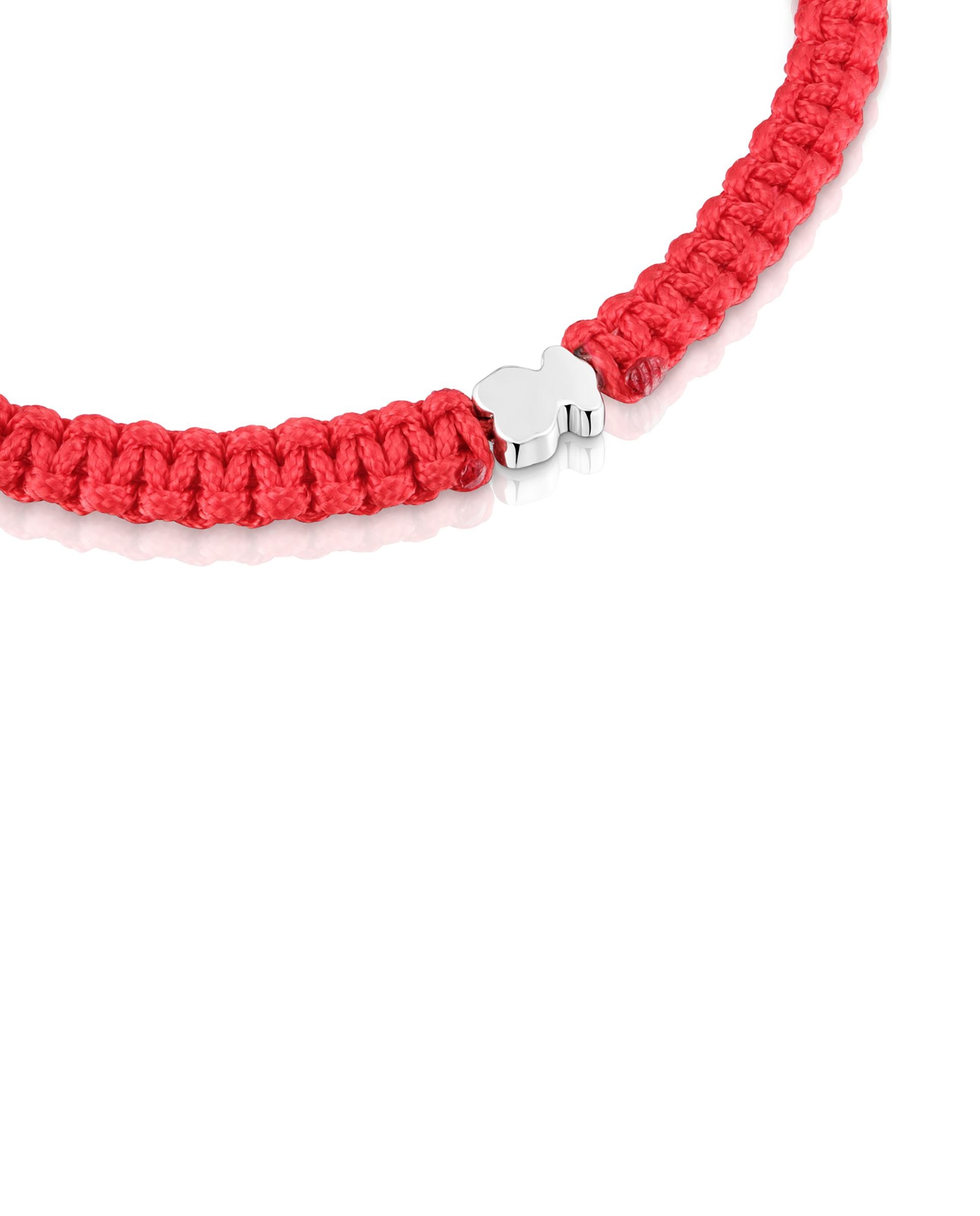 Pulseira com Motivos de Urso de Prata e Nylon em Vermelho Multicolor-3