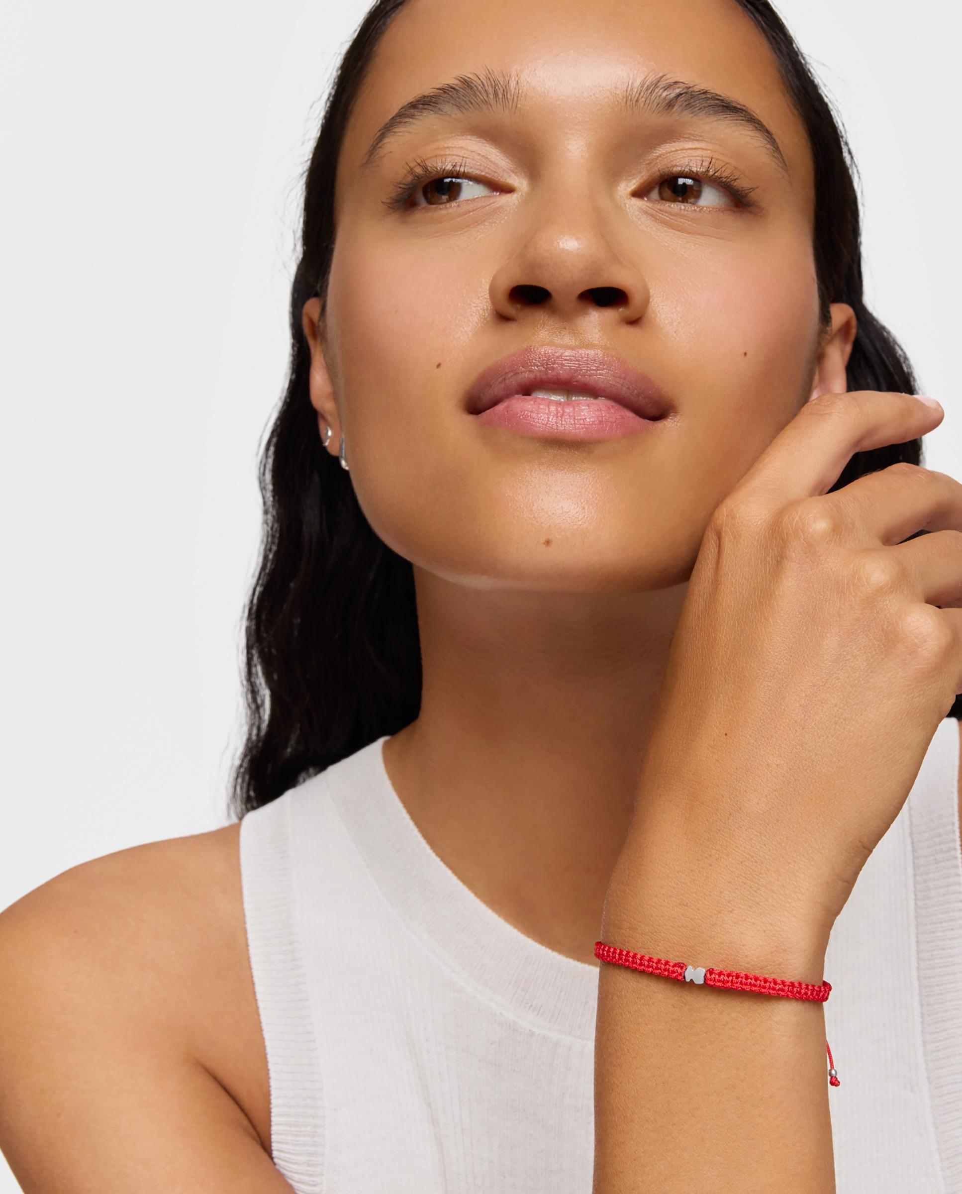 Pulseira com Motivos de Urso de Prata e Nylon em Vermelho Multicolor-4