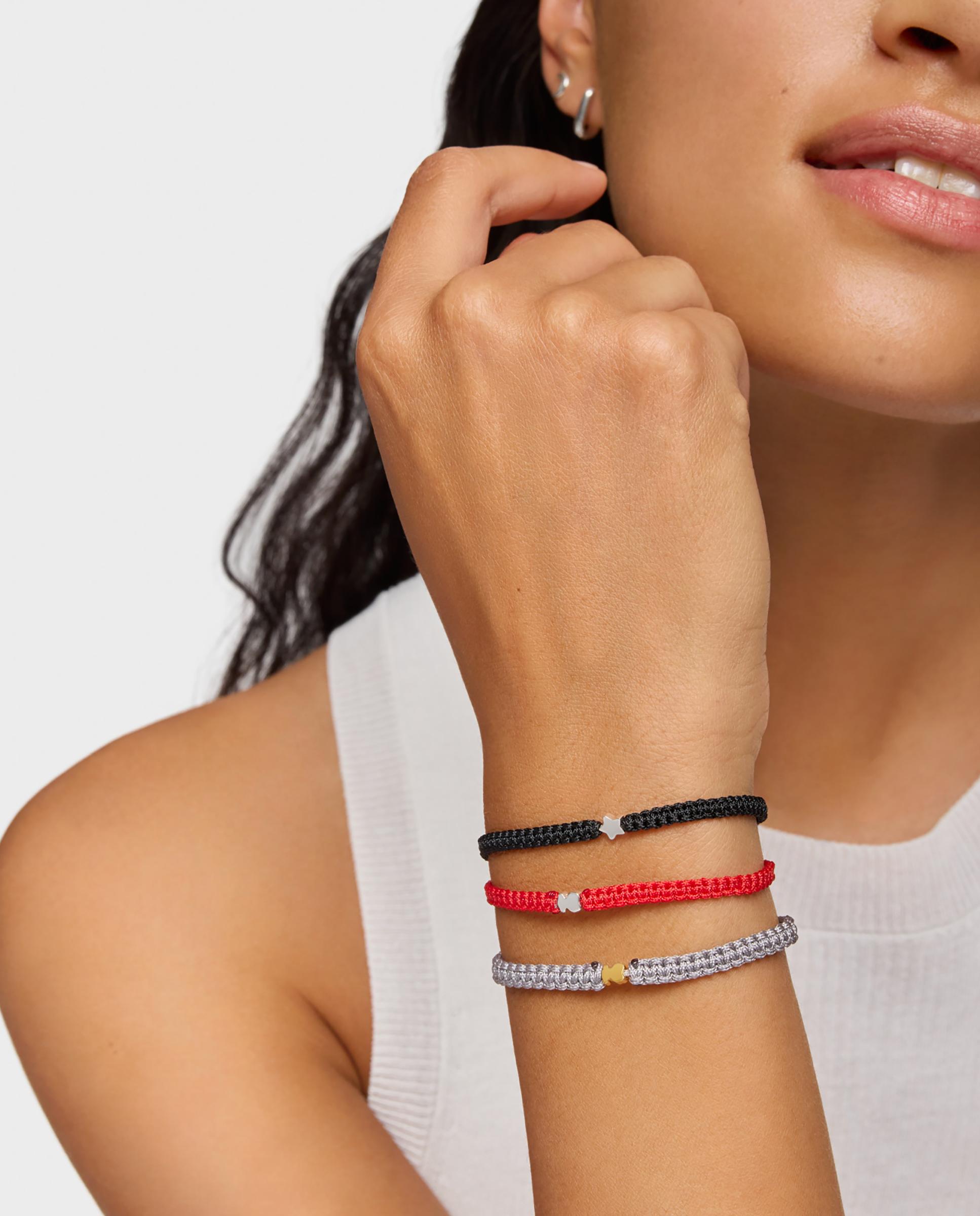 Pulseira com Motivos de Urso de Prata e Nylon em Vermelho Multicolor-5