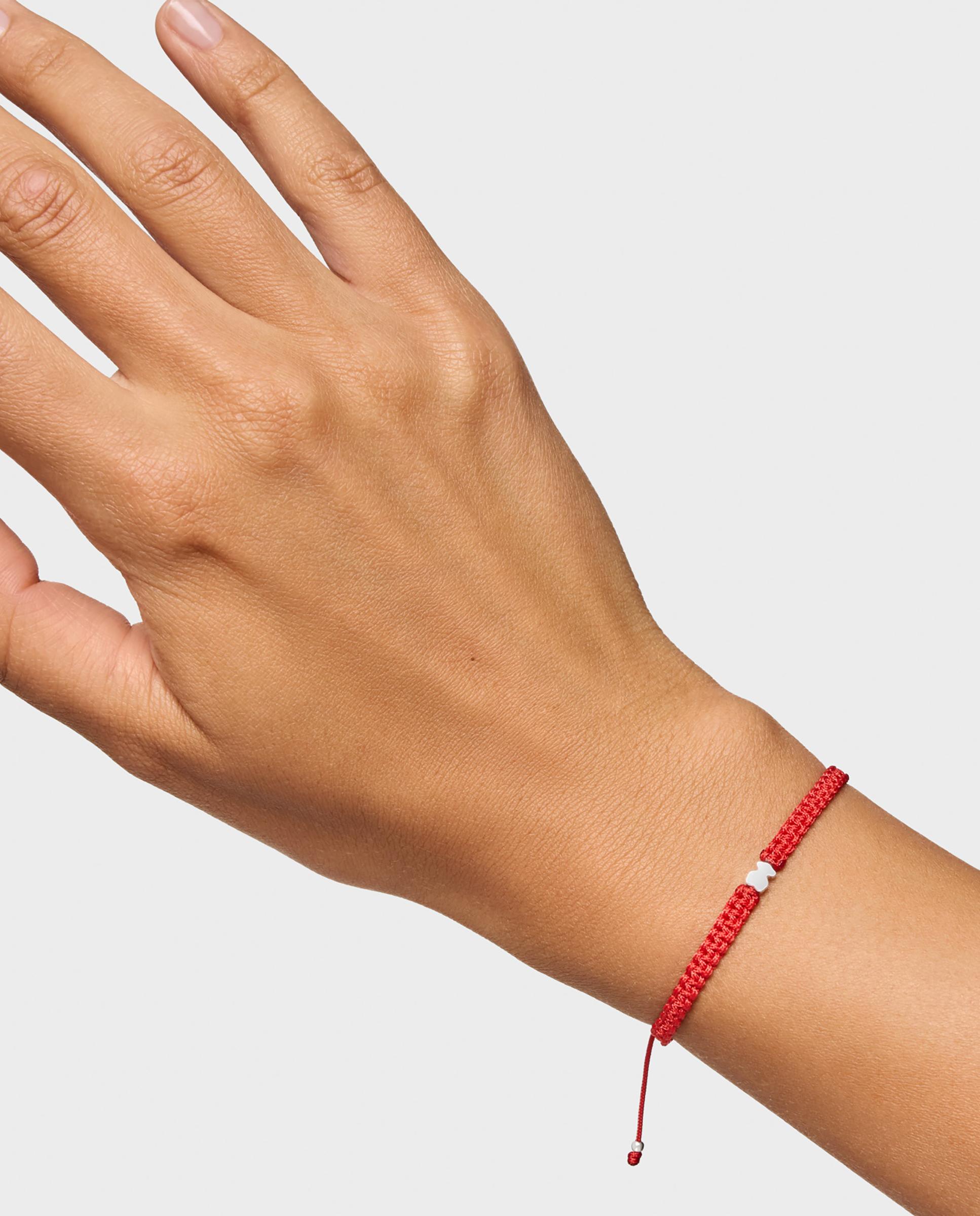 Pulseira com Motivos de Urso de Prata e Nylon em Vermelho Multicolor-6