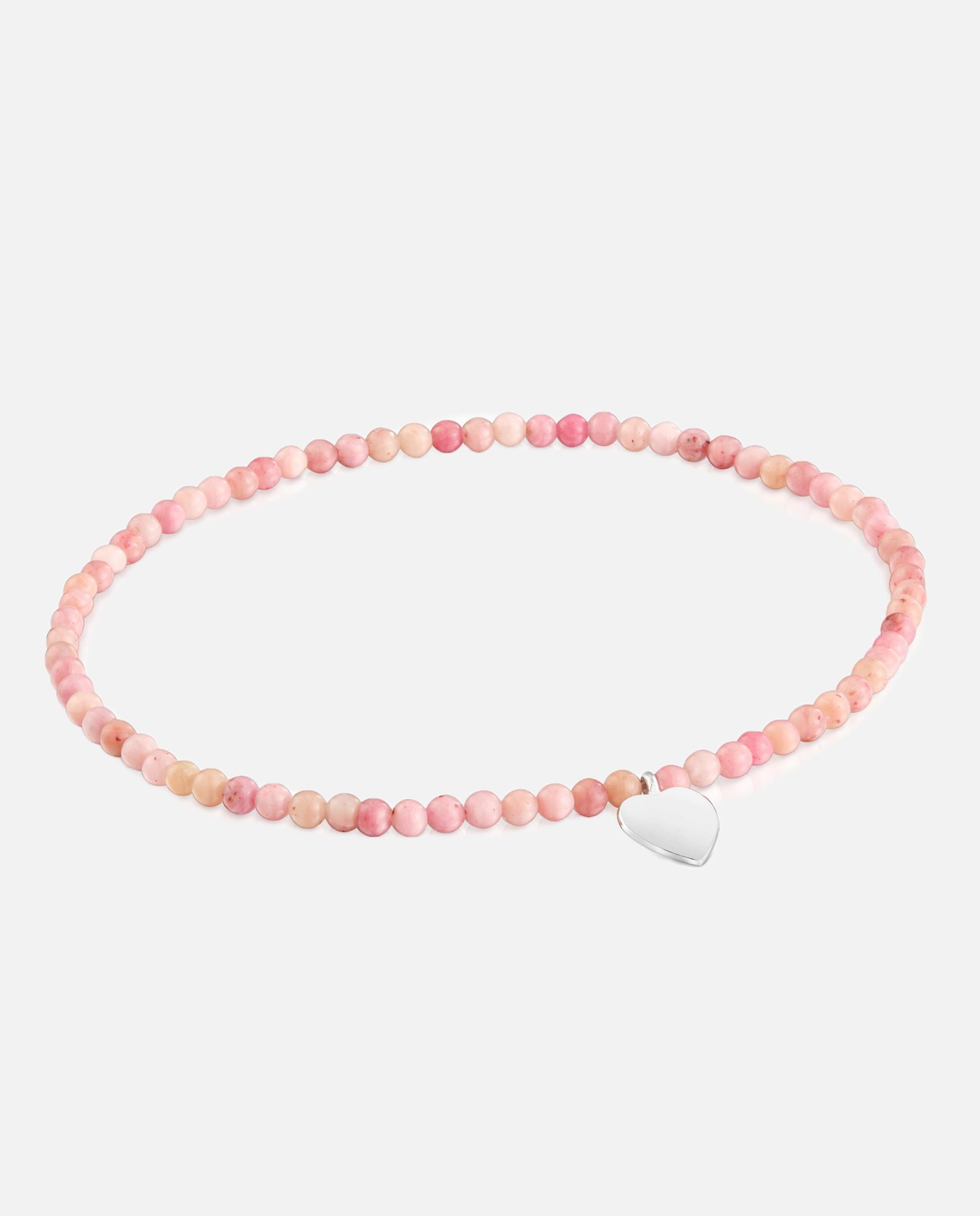 Imagem 0 de Pulseira de Cordão e Fio Motivos Elástica com Opala Rosa e Coração de Prata