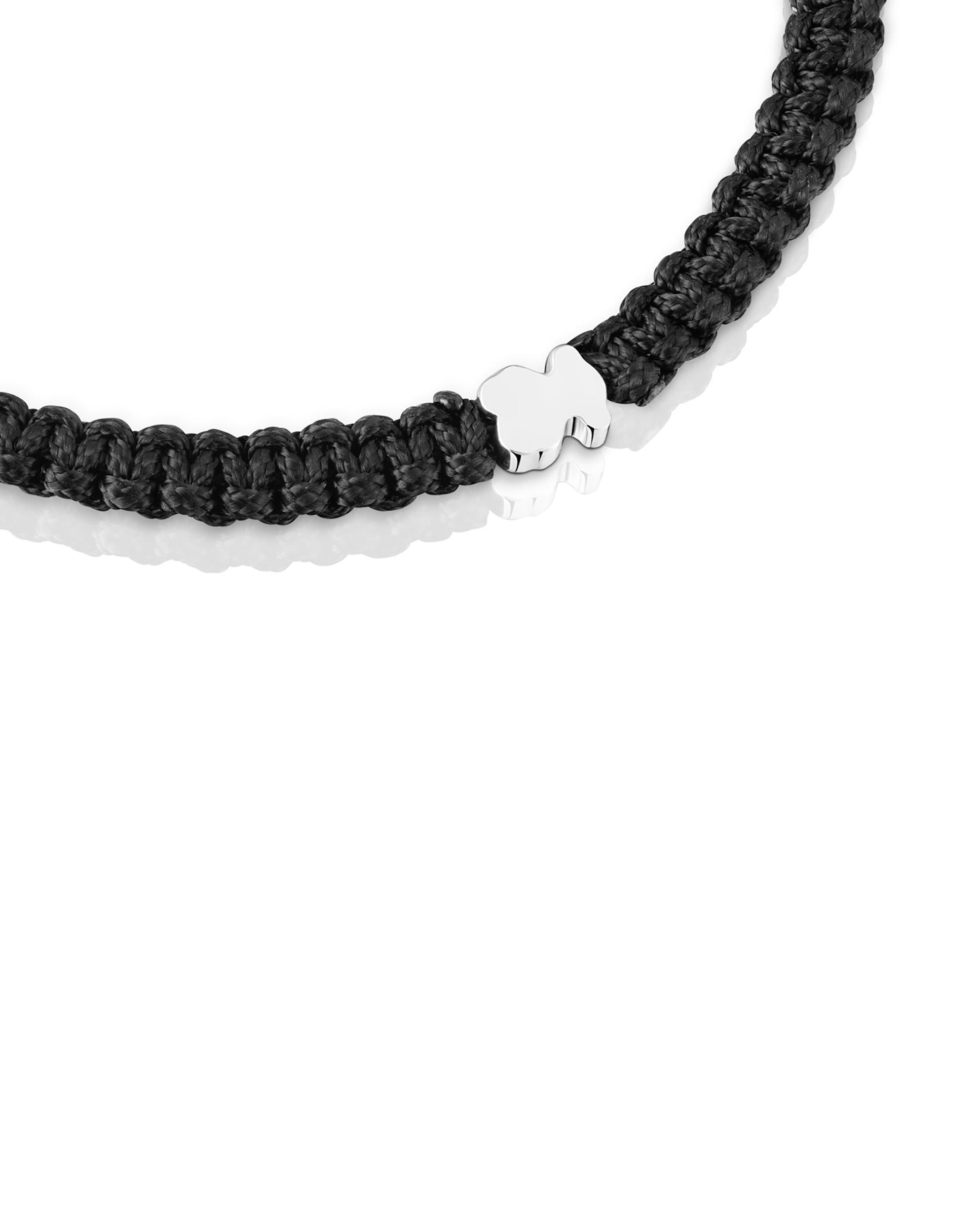 Pulseira Motivos Urso de Prata e Nylon em Preto Multicolor-3