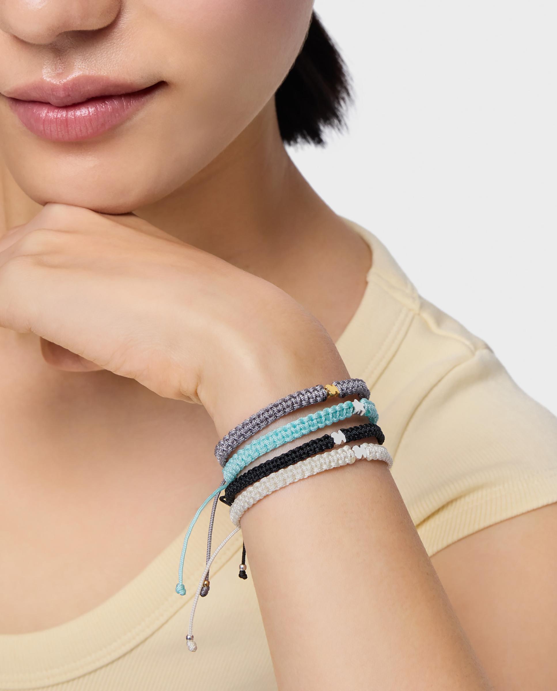 Pulseira Motivos Urso de Prata e Nylon em Preto Multicolor-5