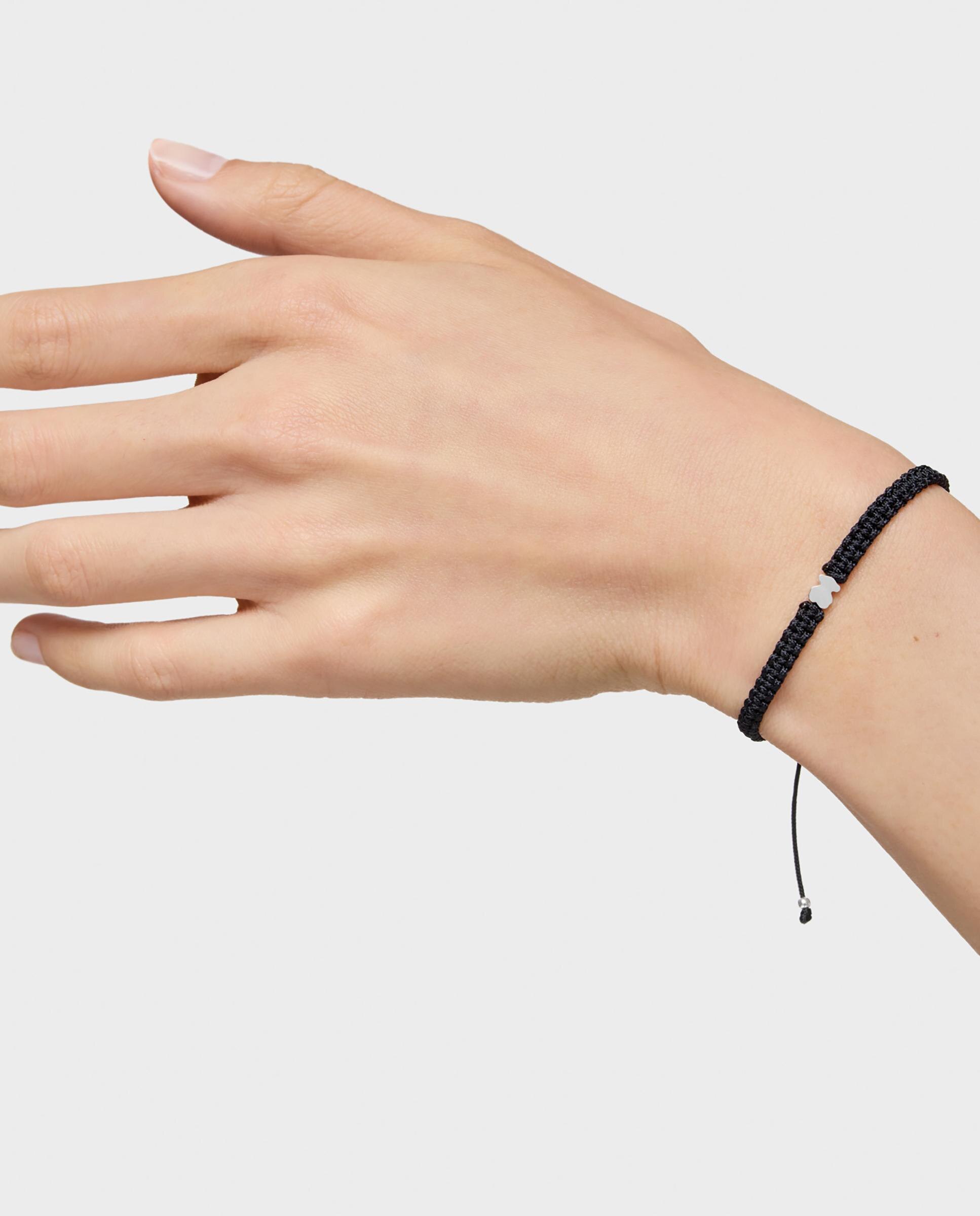 Pulseira Motivos Urso de Prata e Nylon em Preto Multicolor-6