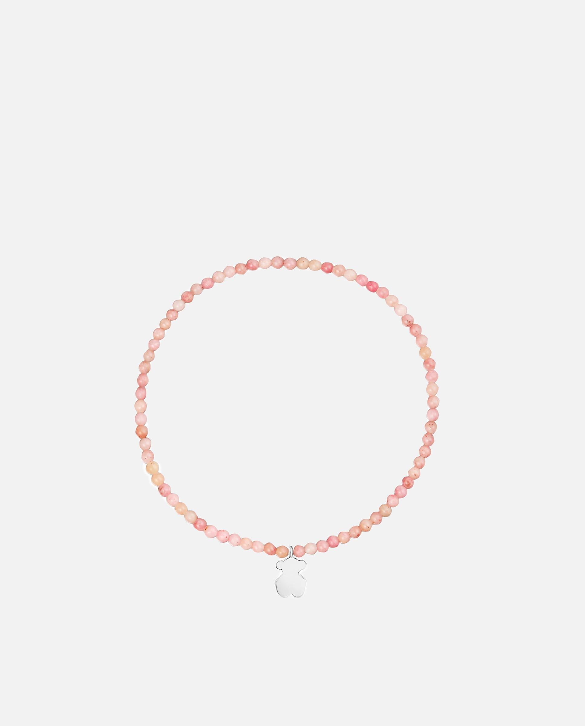 Pulseira Motivos Elástica com Ópalo Rosa e Urso de Prata Rosa-2
