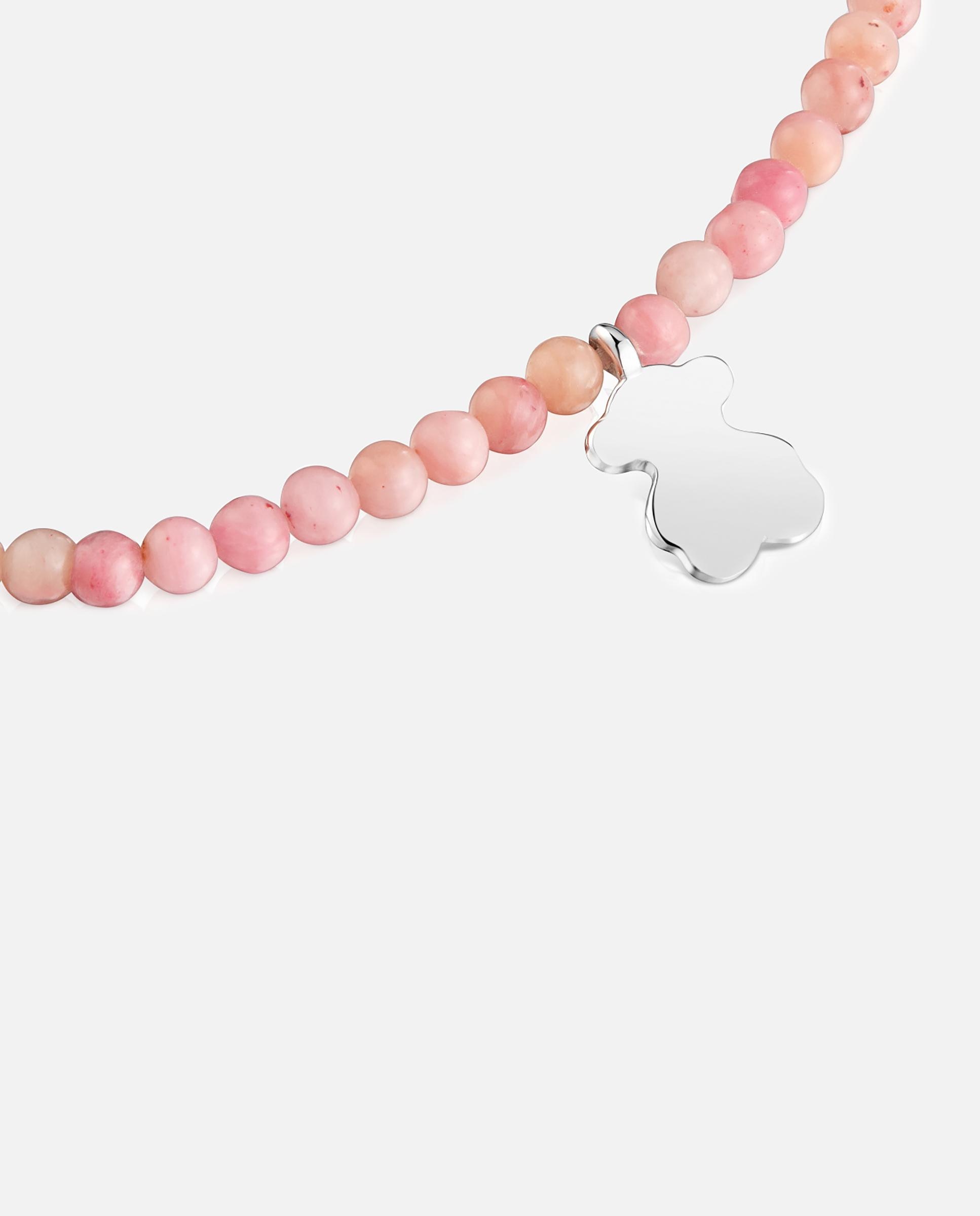 Pulseira Motivos Elástica com Ópalo Rosa e Urso de Prata Rosa-3