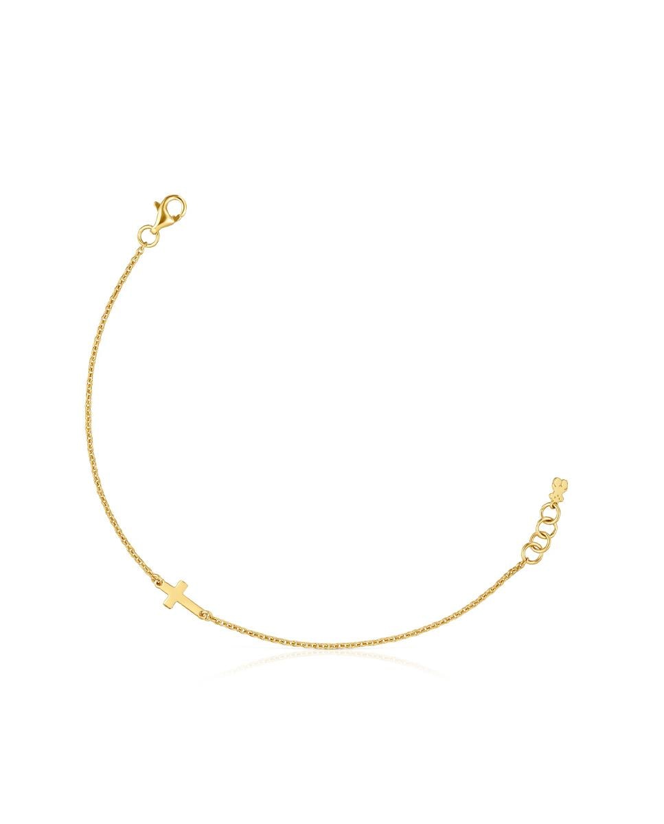 Pulseira de Corrente com Motivos Cruz com Banho de Ouro 18 Kt Sobre Prata Dourado-1