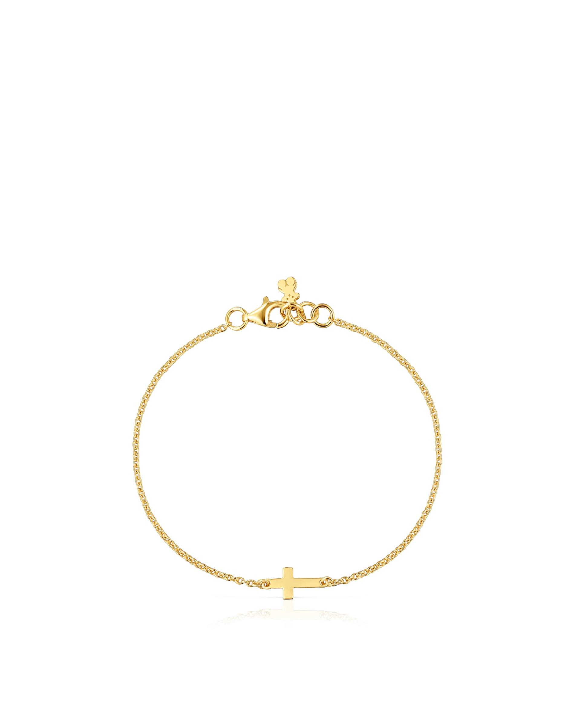 Pulseira de Corrente com Motivos Cruz com Banho de Ouro 18 Kt Sobre Prata Dourado-2