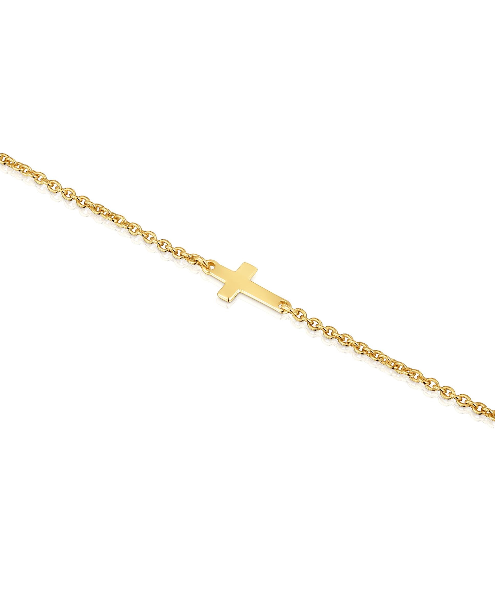 Pulseira de Corrente com Motivos Cruz com Banho de Ouro 18 Kt Sobre Prata Dourado-3