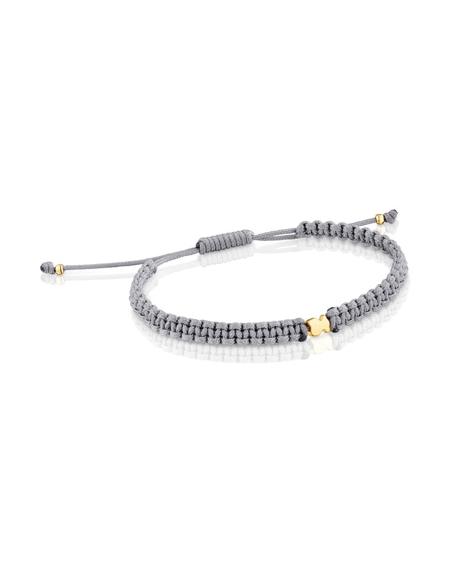 Pulseira Motivos Urso com Banho de Ouro 18 Kt Sobre Prata e Nylon em Cinzento Multicolor-1
