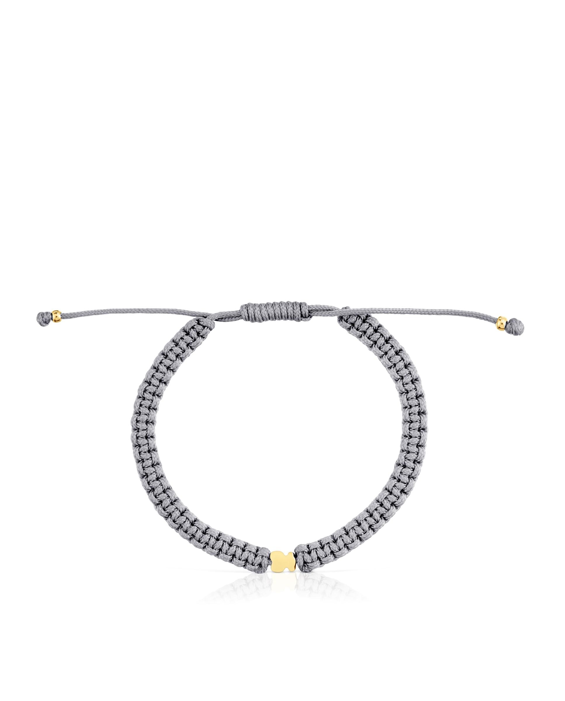 Pulseira Motivos Urso com Banho de Ouro 18 Kt Sobre Prata e Nylon em Cinzento Multicolor-2
