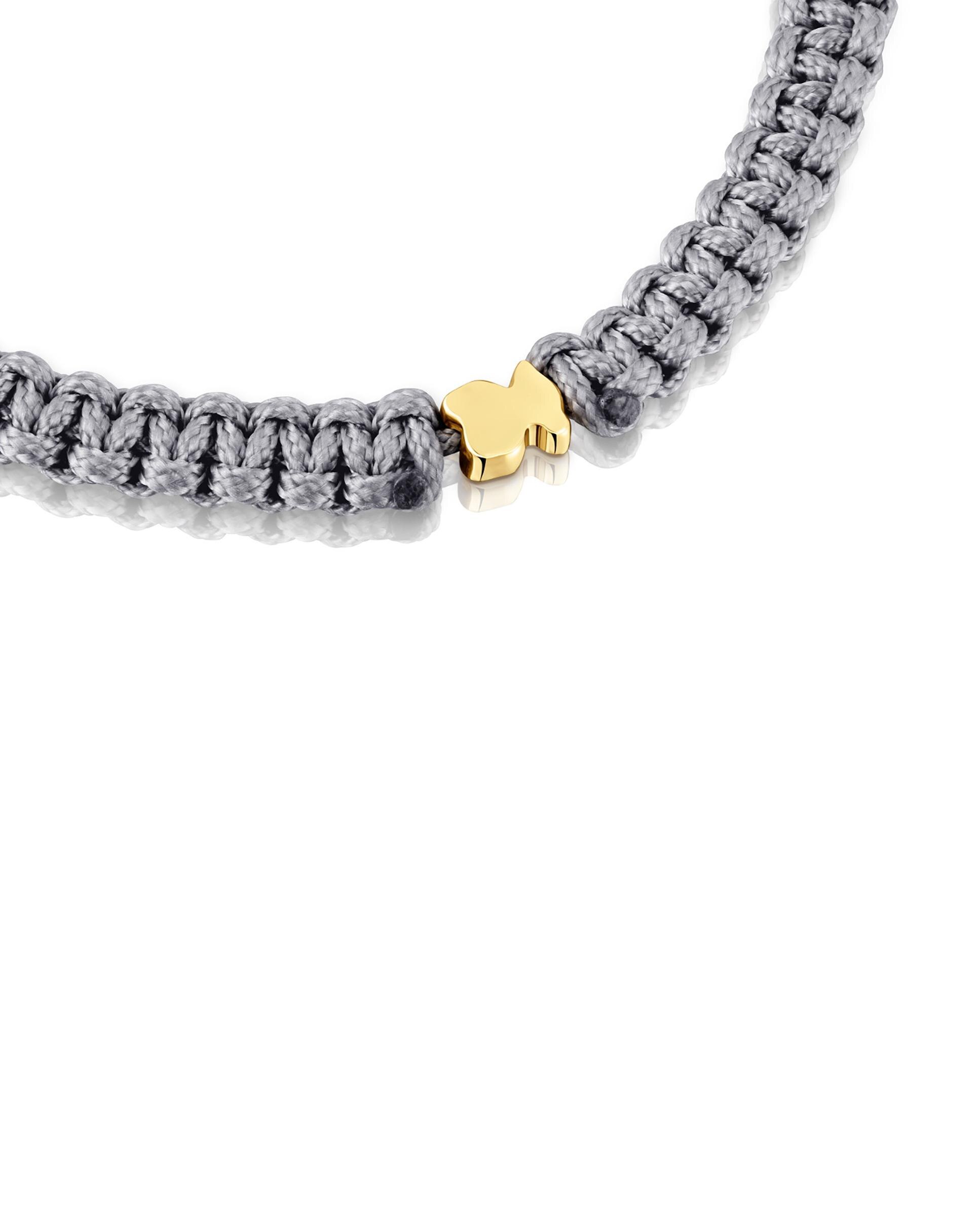 Pulseira Motivos Urso com Banho de Ouro 18 Kt Sobre Prata e Nylon em Cinzento Multicolor-3