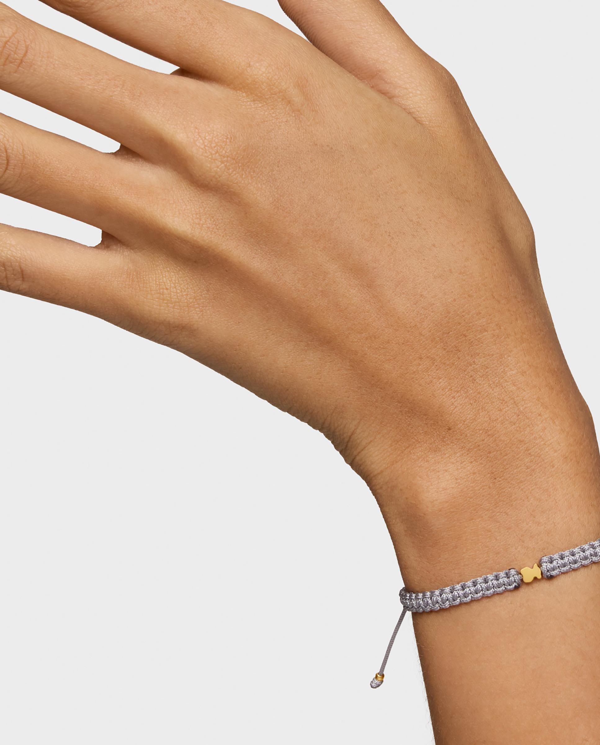 Pulseira Motivos Urso com Banho de Ouro 18 Kt Sobre Prata e Nylon em Cinzento Multicolor-6