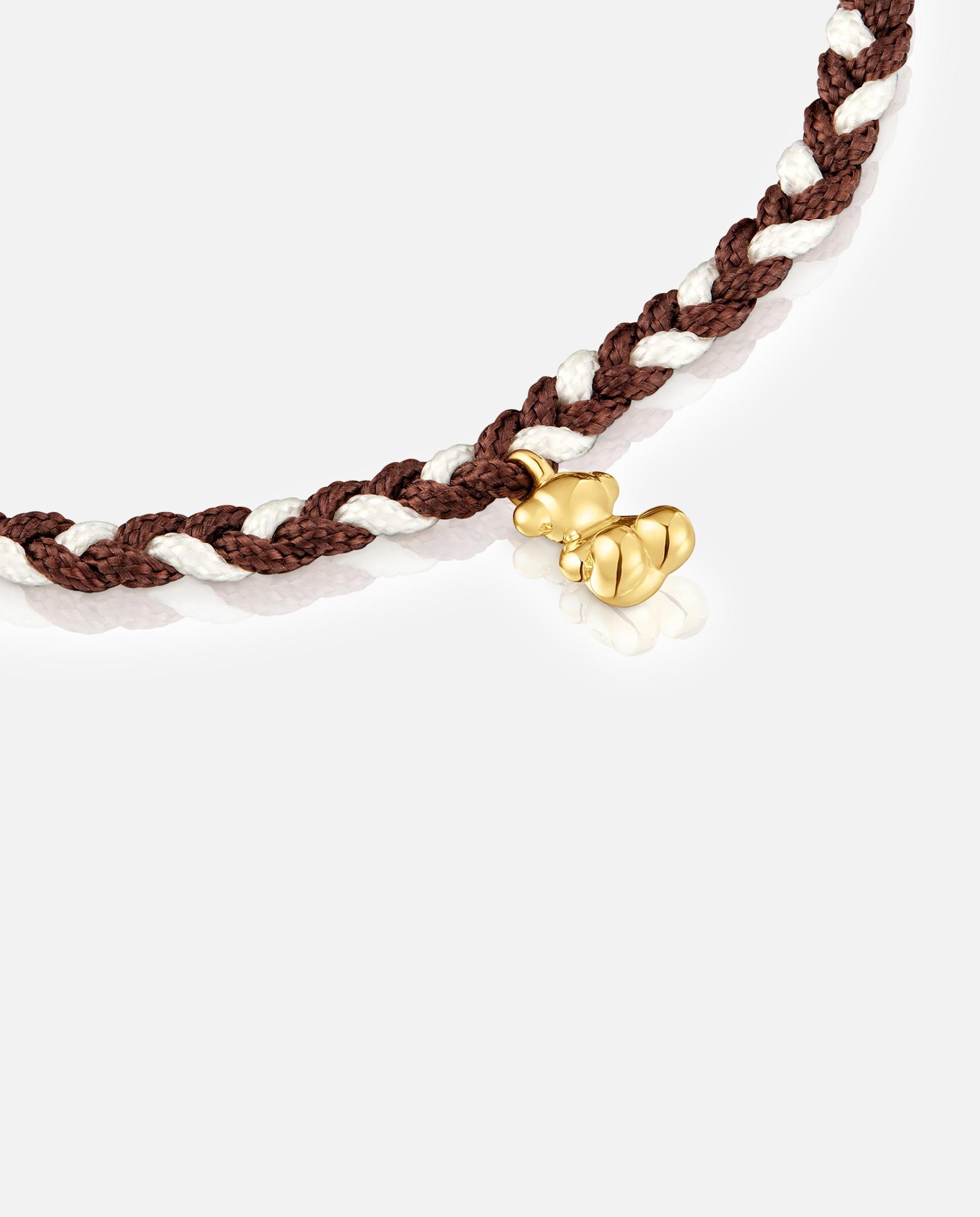 Pulseira de Cordão com Motivos de Urso em Banho de Ouro 18 Kt Sobre Prata e Nylon em Castanho Multicolor-3