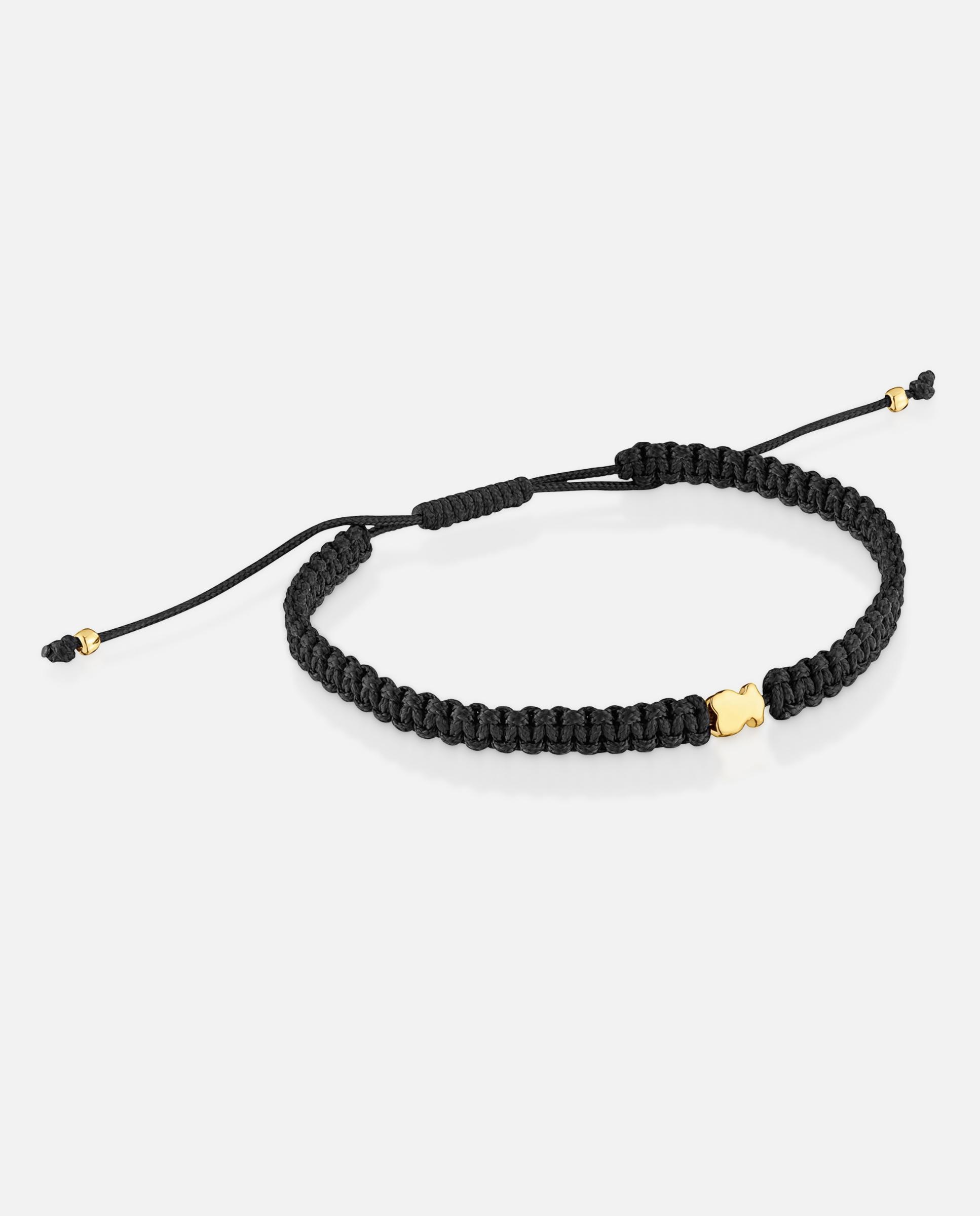 Imagem 0 de Pulseira Motivos Urso Banhada em Ouro 18 Kt Sobre Prata e Nylon Preto
