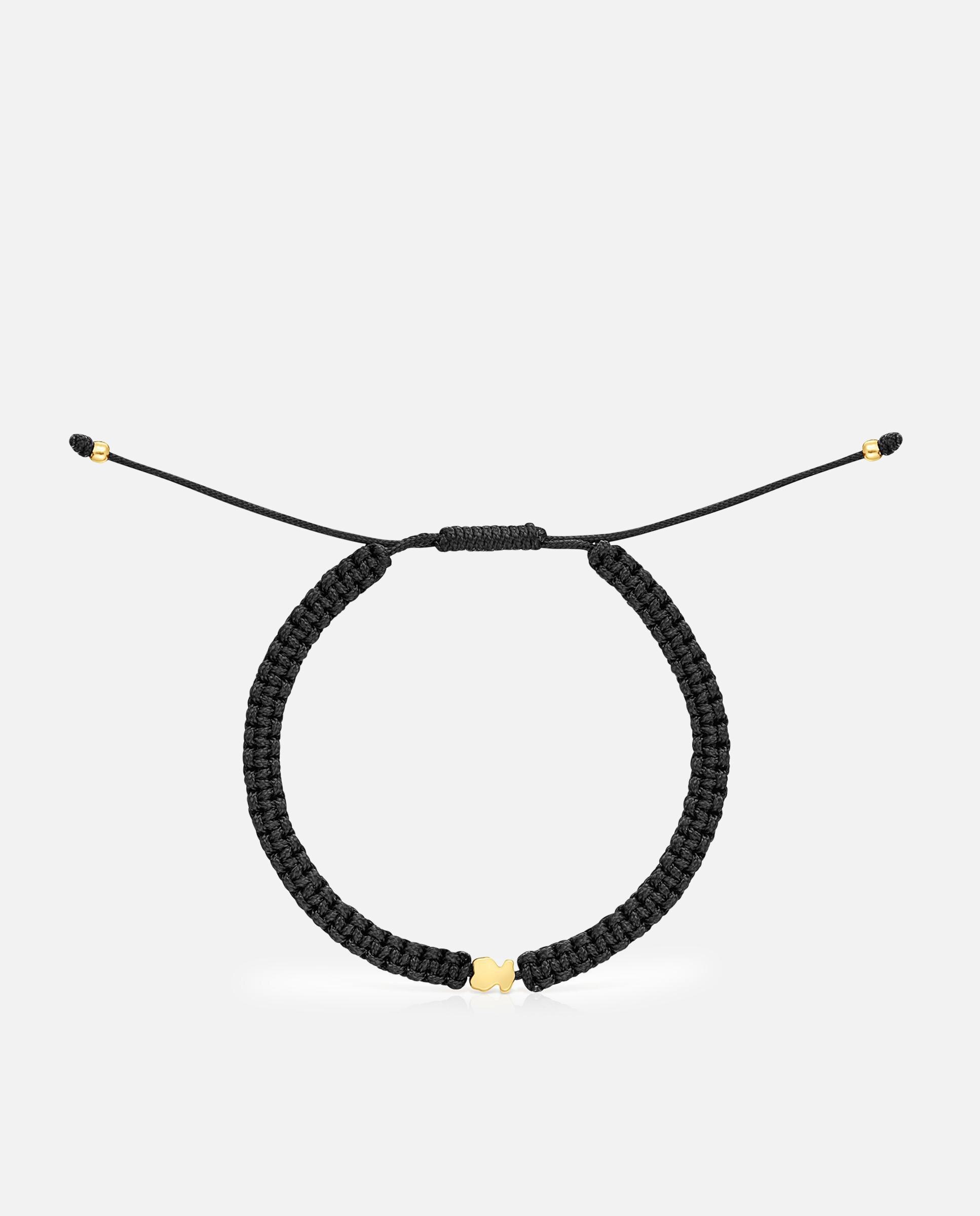 Pulseira Motivos Urso Banhada em Ouro 18 Kt Sobre Prata e Nylon Preto Multicolor-2