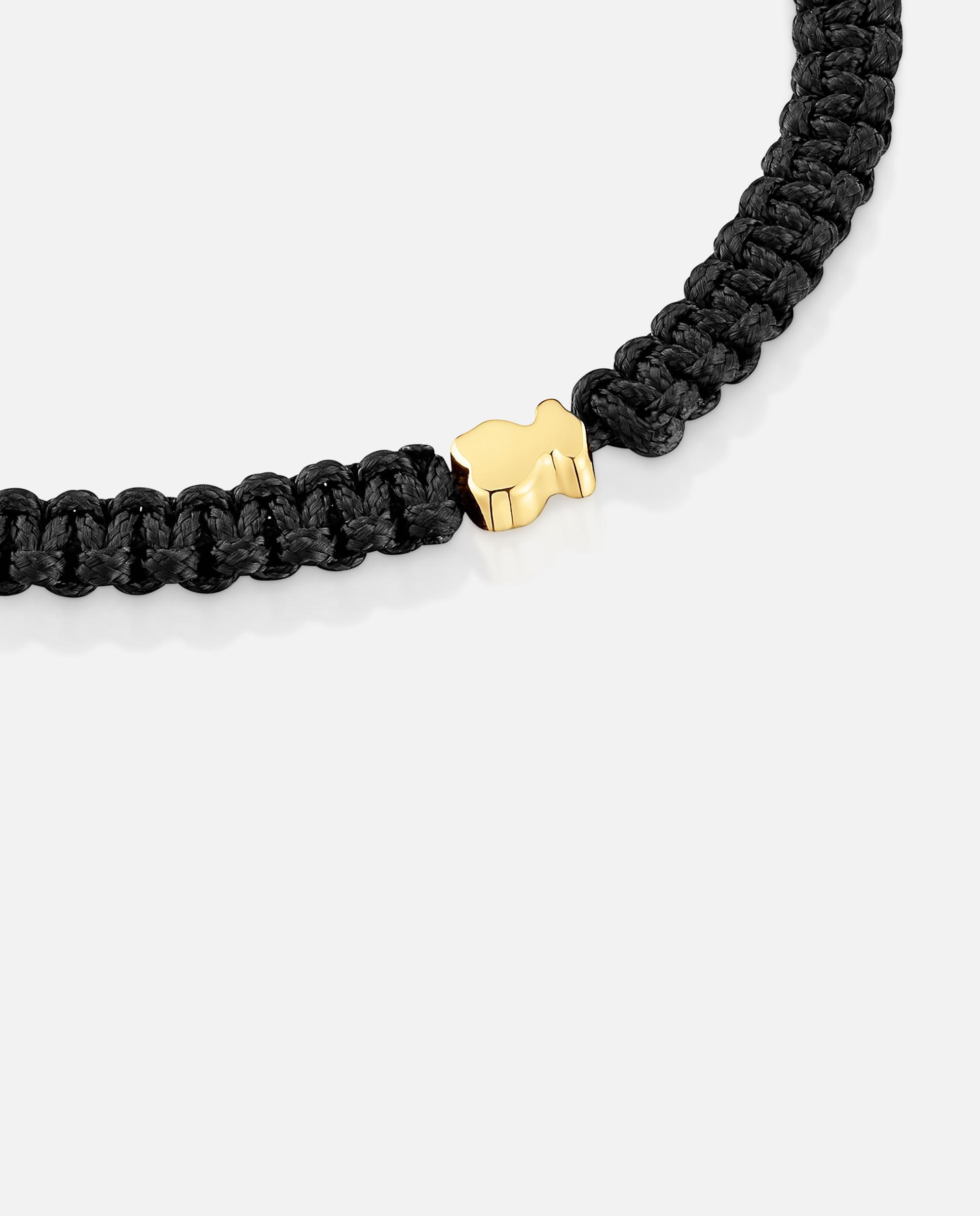 Pulseira Motivos Urso Banhada em Ouro 18 Kt Sobre Prata e Nylon Preto Multicolor-3
