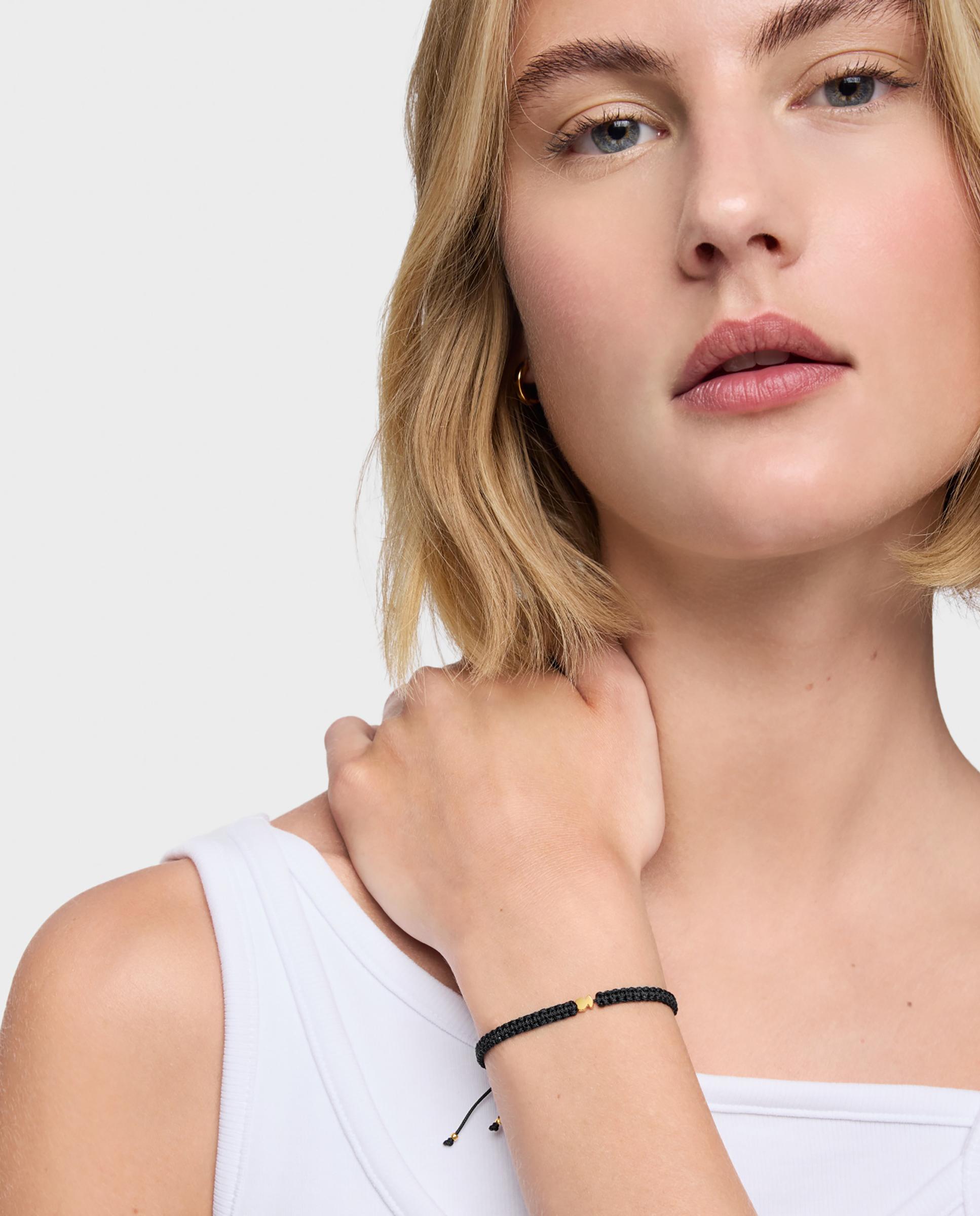 Pulseira Motivos Urso Banhada em Ouro 18 Kt Sobre Prata e Nylon Preto Multicolor-4