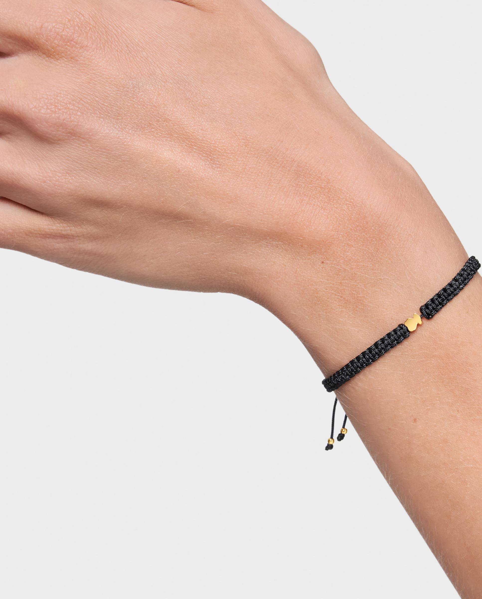 Pulseira Motivos Urso Banhada em Ouro 18 Kt Sobre Prata e Nylon Preto Multicolor-6