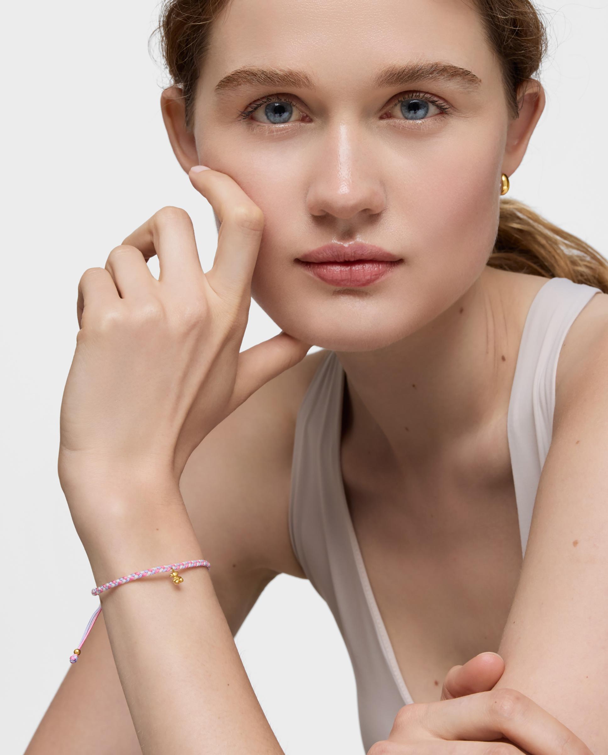 Pulseira com Motivos de Urso Banhada a Ouro 18 Kt Sobre Prata e Nylon Multicolor-2