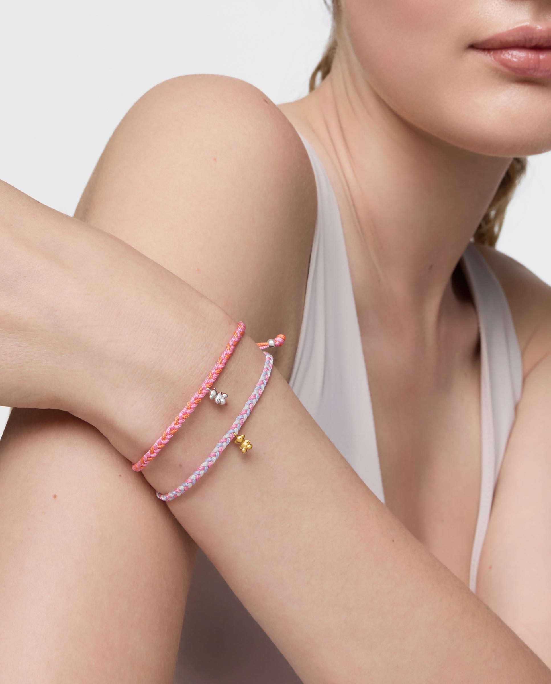 Pulseira com Motivos de Urso Banhada a Ouro 18 Kt Sobre Prata e Nylon Multicolor-3