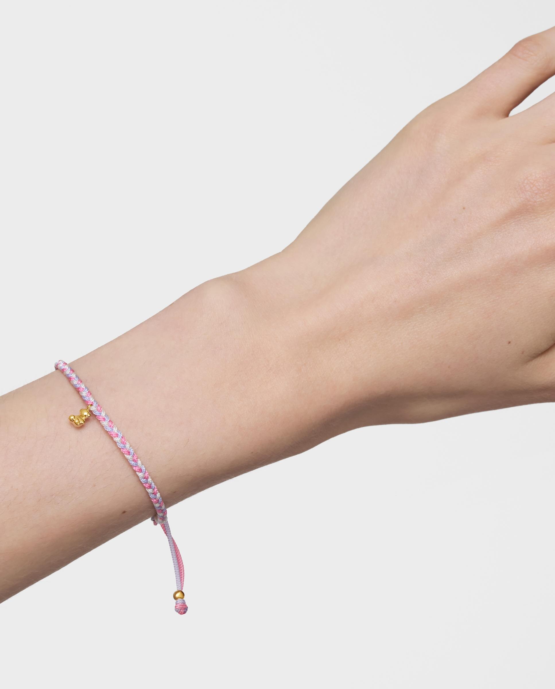 Pulseira com Motivos de Urso Banhada a Ouro 18 Kt Sobre Prata e Nylon Multicolor-4