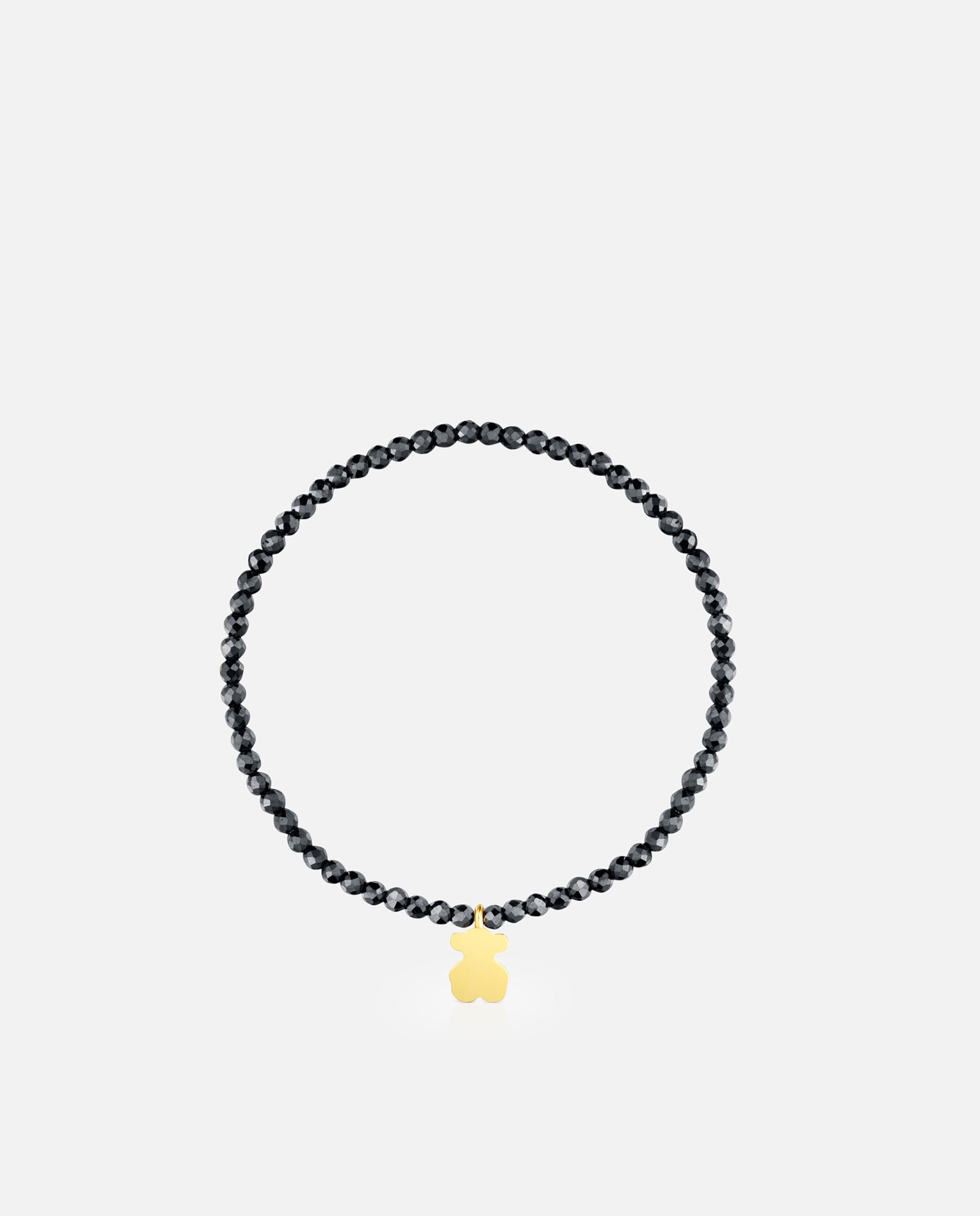 Pulseira com Charms Motivos Elástica com Hematita e Urso Banhado em Ouro 18 Kt Sobre Prata Multicolor-2