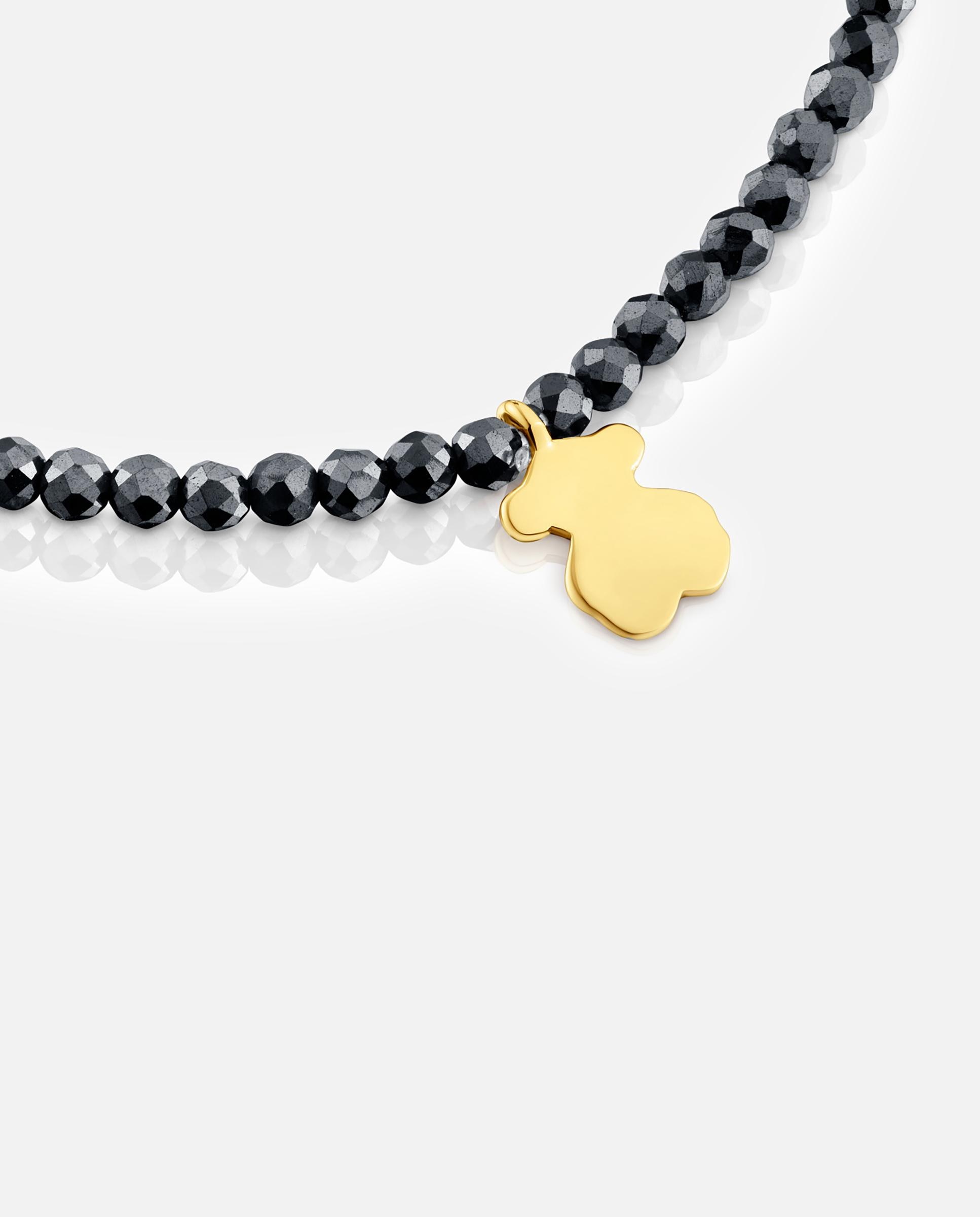 Pulseira com Charms Motivos Elástica com Hematita e Urso Banhado em Ouro 18 Kt Sobre Prata Multicolor-3
