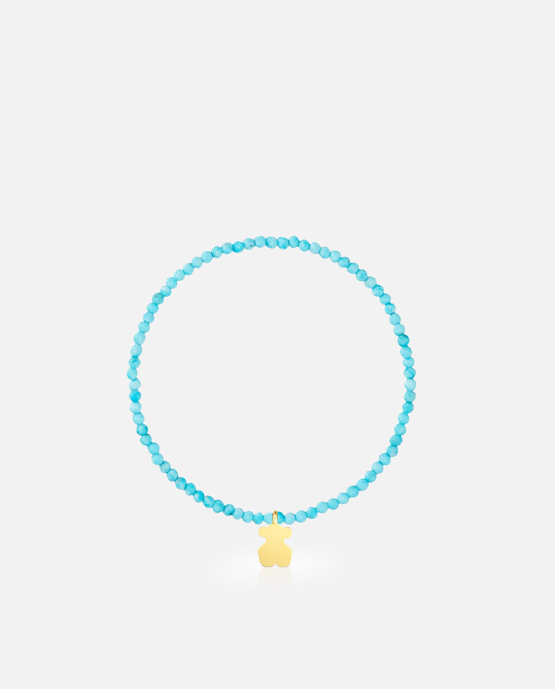 Pulseira com Charms Motivos Elástica com Magnésia em Azul e Urso Banhado em Ouro 18 Kt Sobre Prata Azul-claro-2