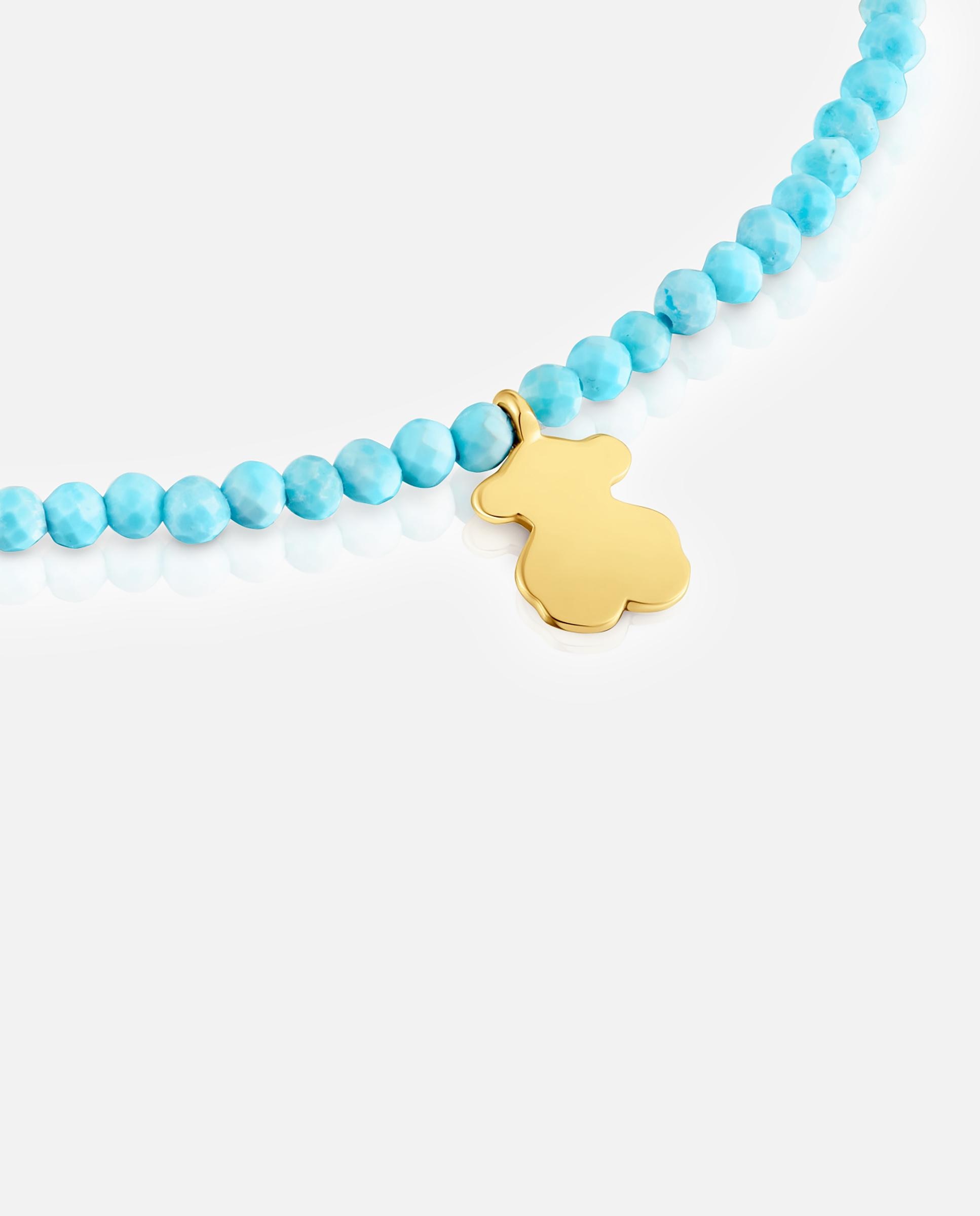 Pulseira com Charms Motivos Elástica com Magnésia em Azul e Urso Banhado em Ouro 18 Kt Sobre Prata Azul-claro-3