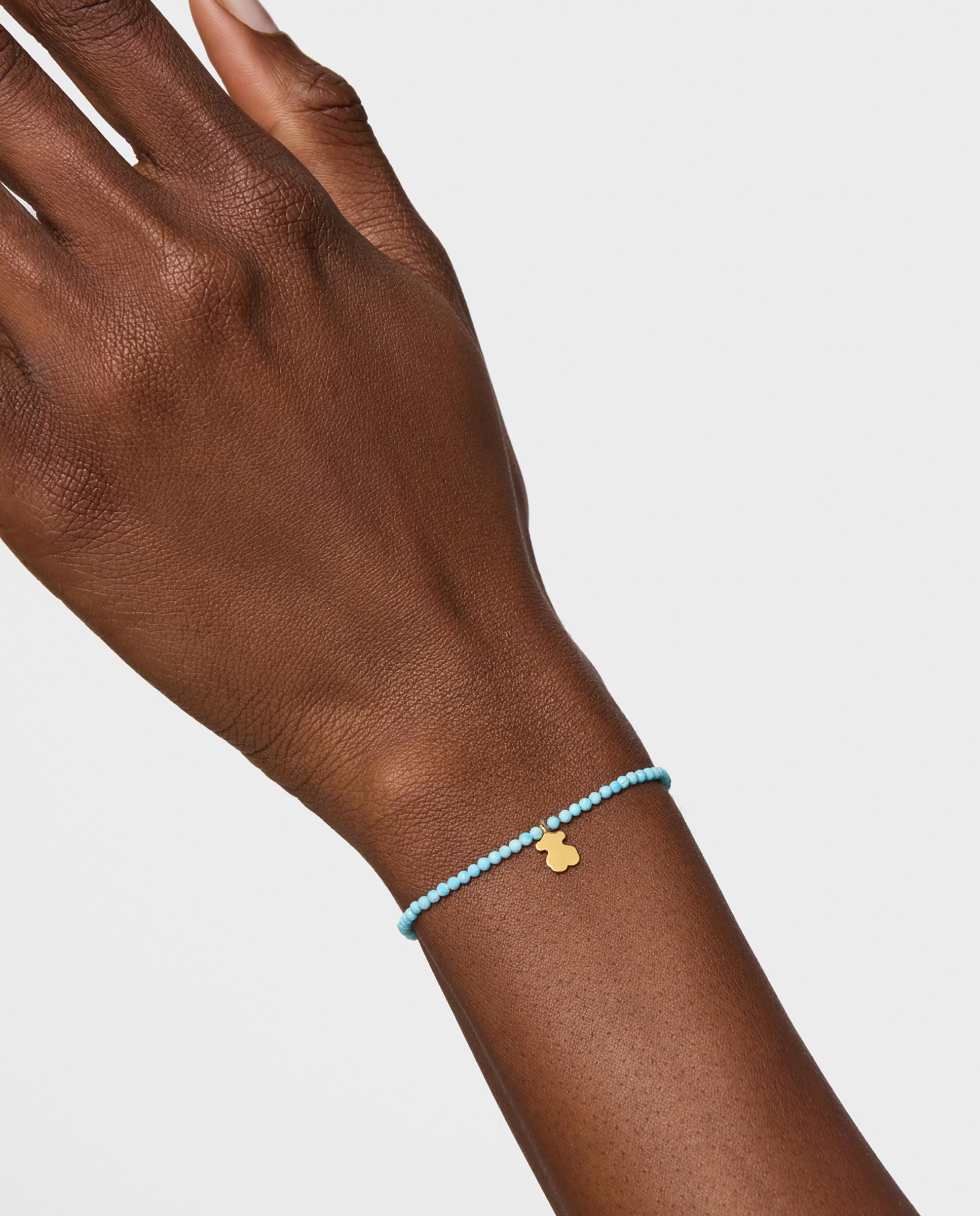 Pulseira com Charms Motivos Elástica com Magnésia em Azul e Urso Banhado em Ouro 18 Kt Sobre Prata Azul-claro-6