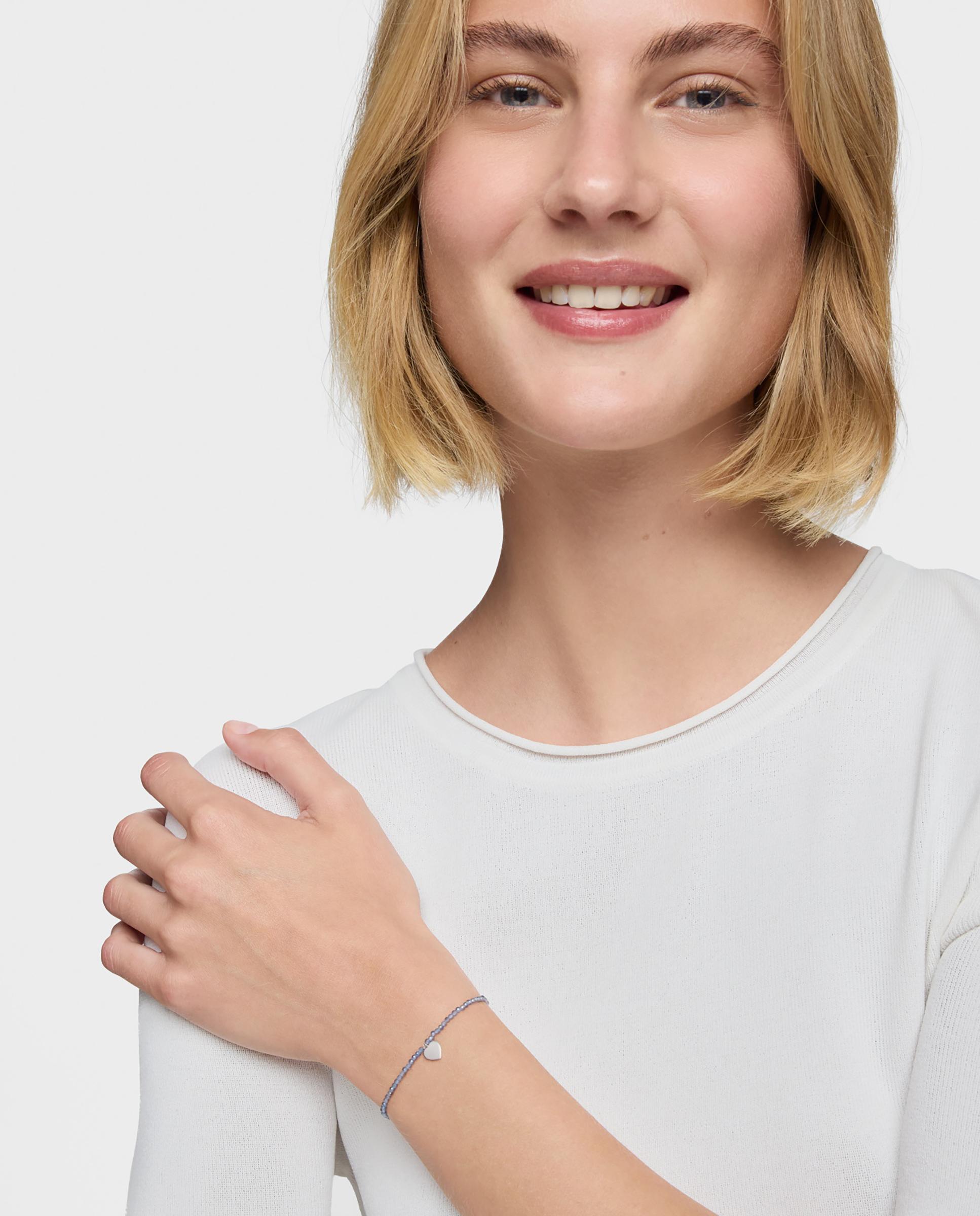 Pulseira com Charms Motivos Elástica com Iolitas e Coração de Prata Azul-celeste-4