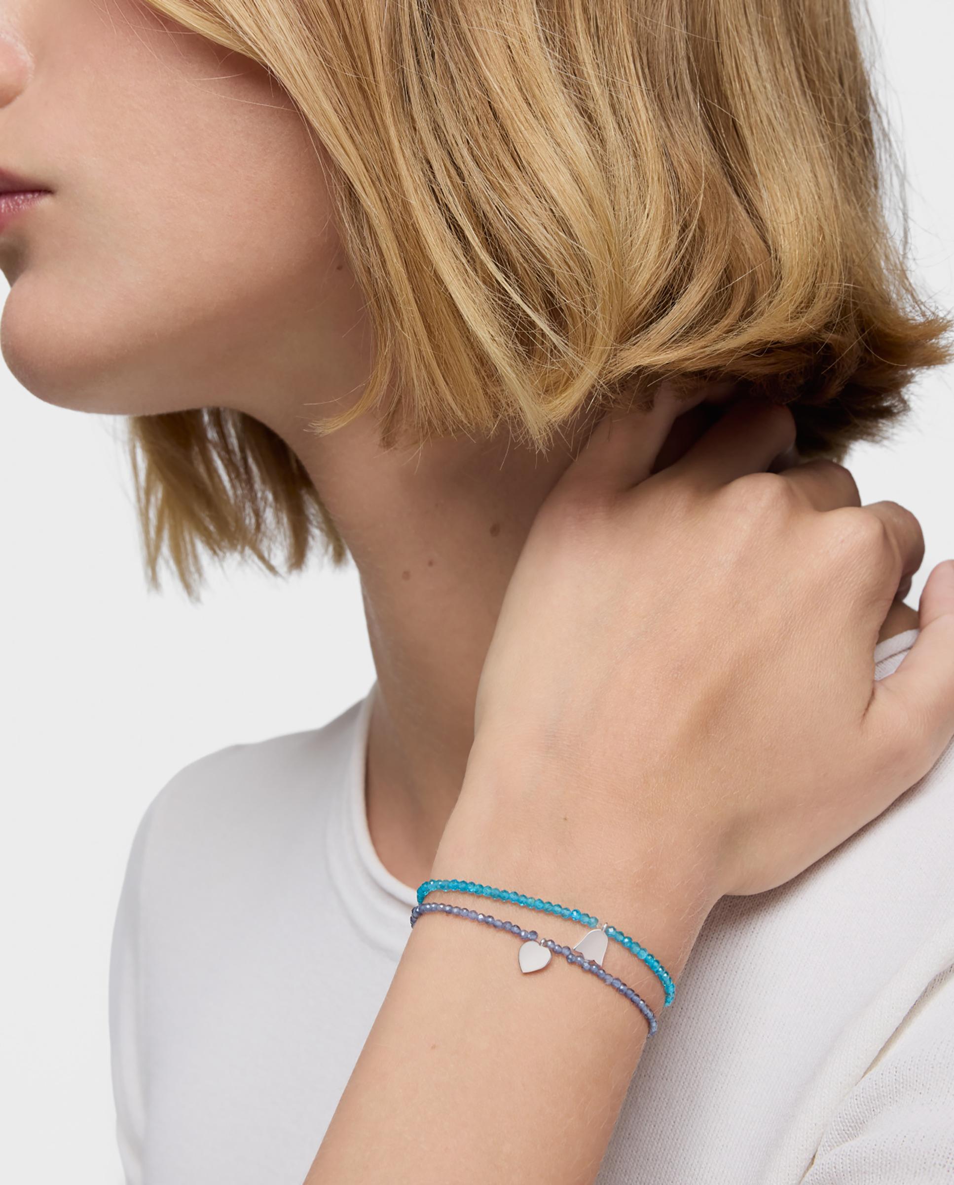 Pulseira com Charms Motivos Elástica com Iolitas e Coração de Prata Azul-celeste-5