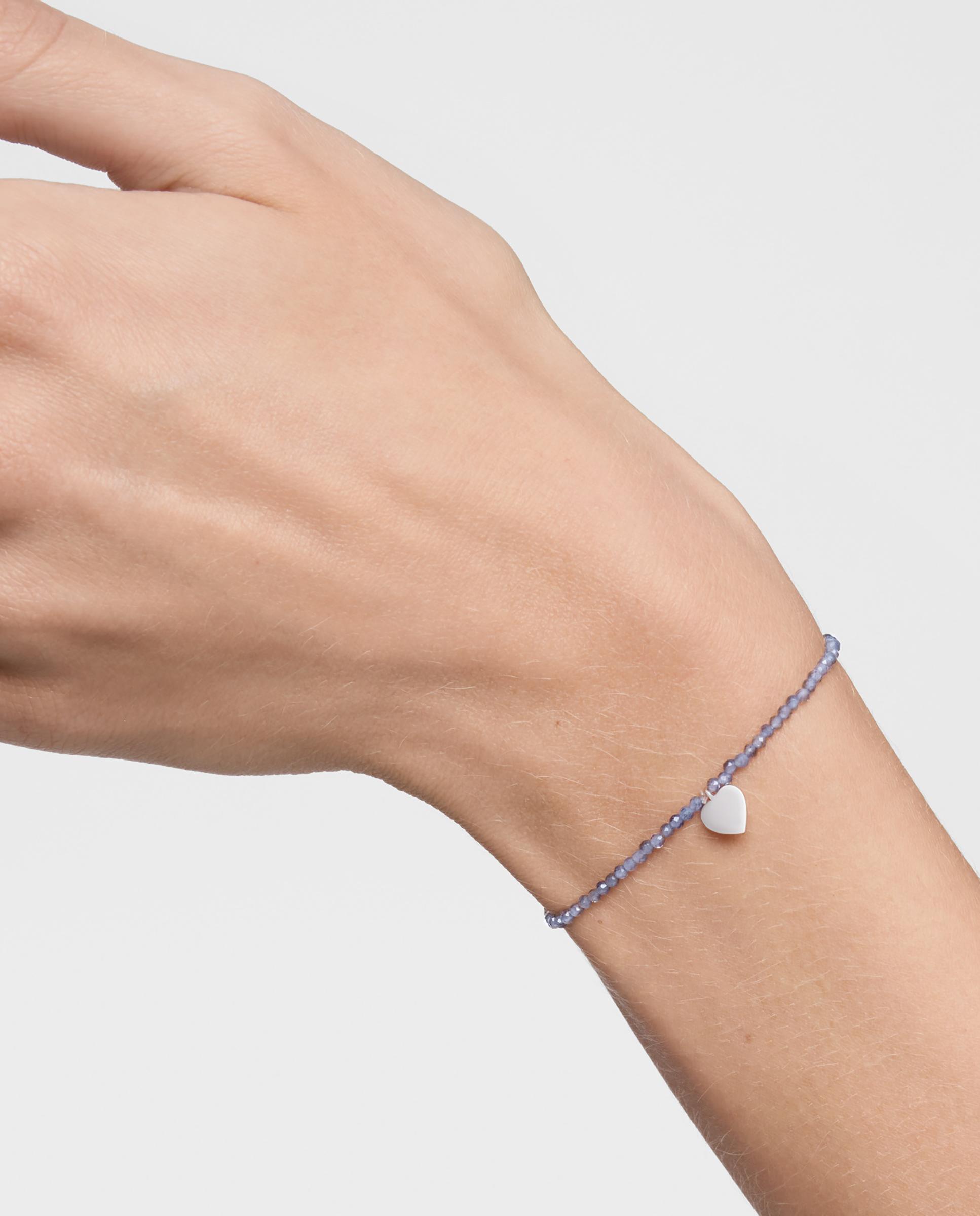 Pulseira com Charms Motivos Elástica com Iolitas e Coração de Prata Azul-celeste-6