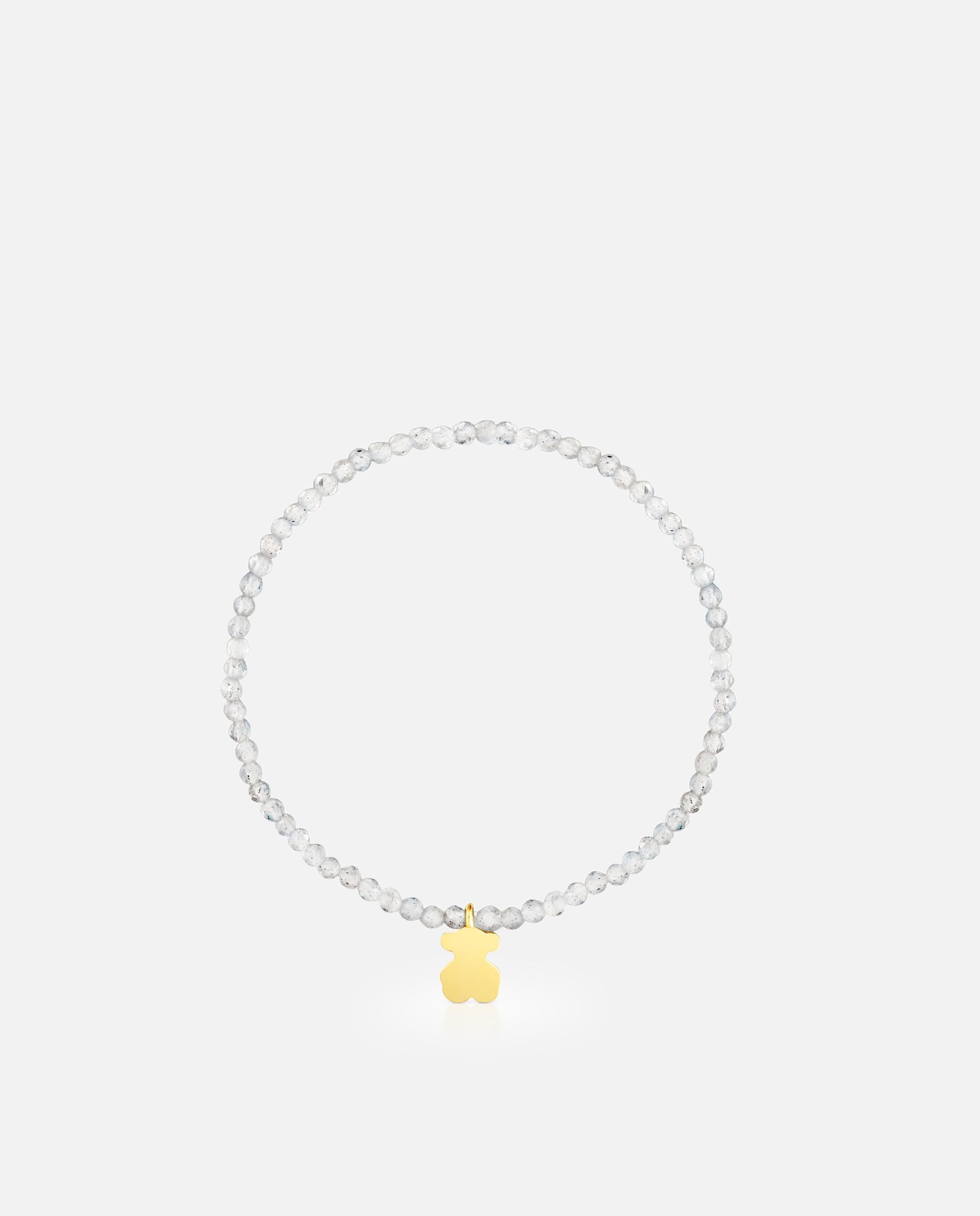 Pulseira com Charms Motivos Elástica com Labradorita em Cinzento e Urso Banhado em Ouro 18 Kt Sobre Prata Cinzento-2