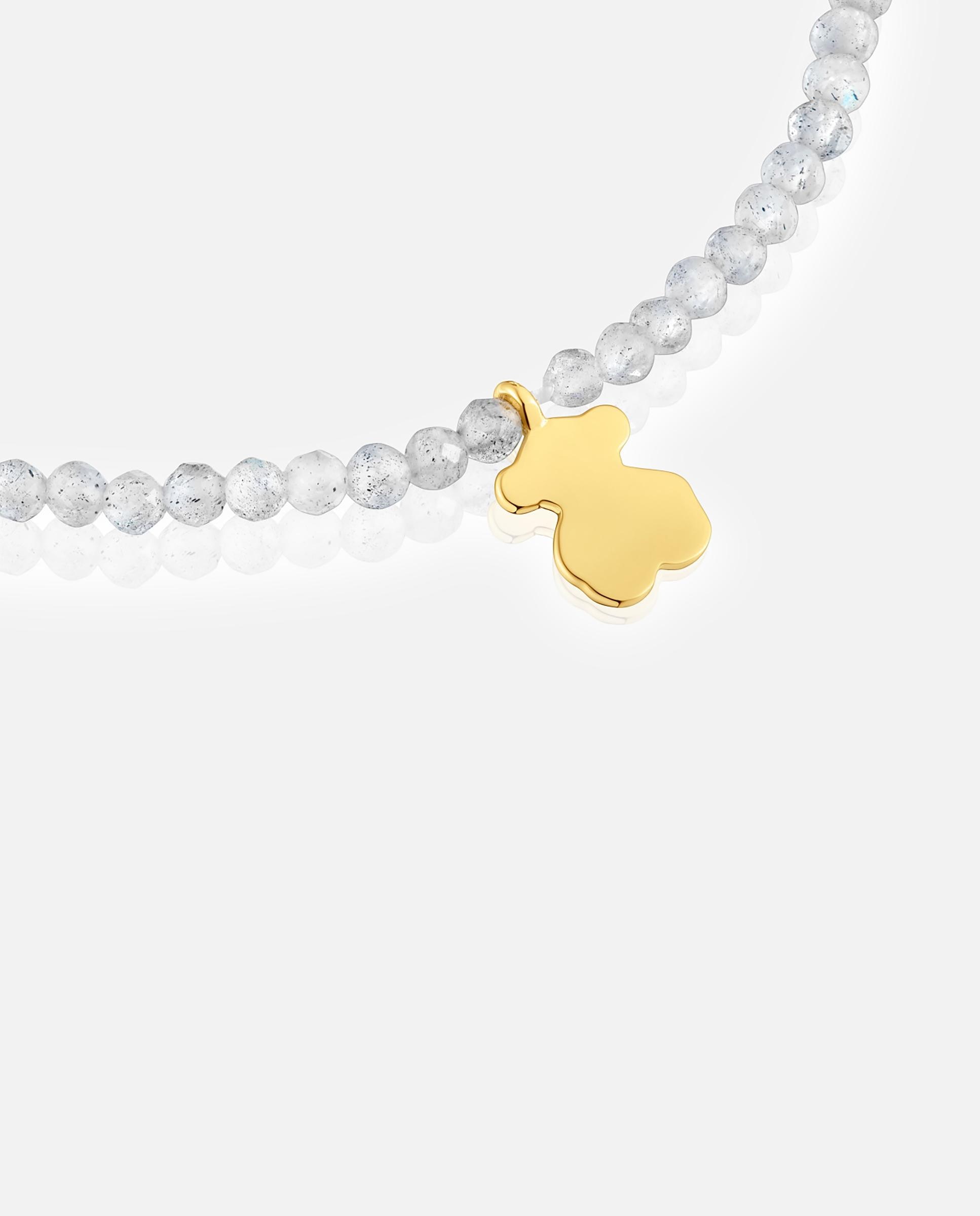 Pulseira com Charms Motivos Elástica com Labradorita em Cinzento e Urso Banhado em Ouro 18 Kt Sobre Prata Cinzento-3