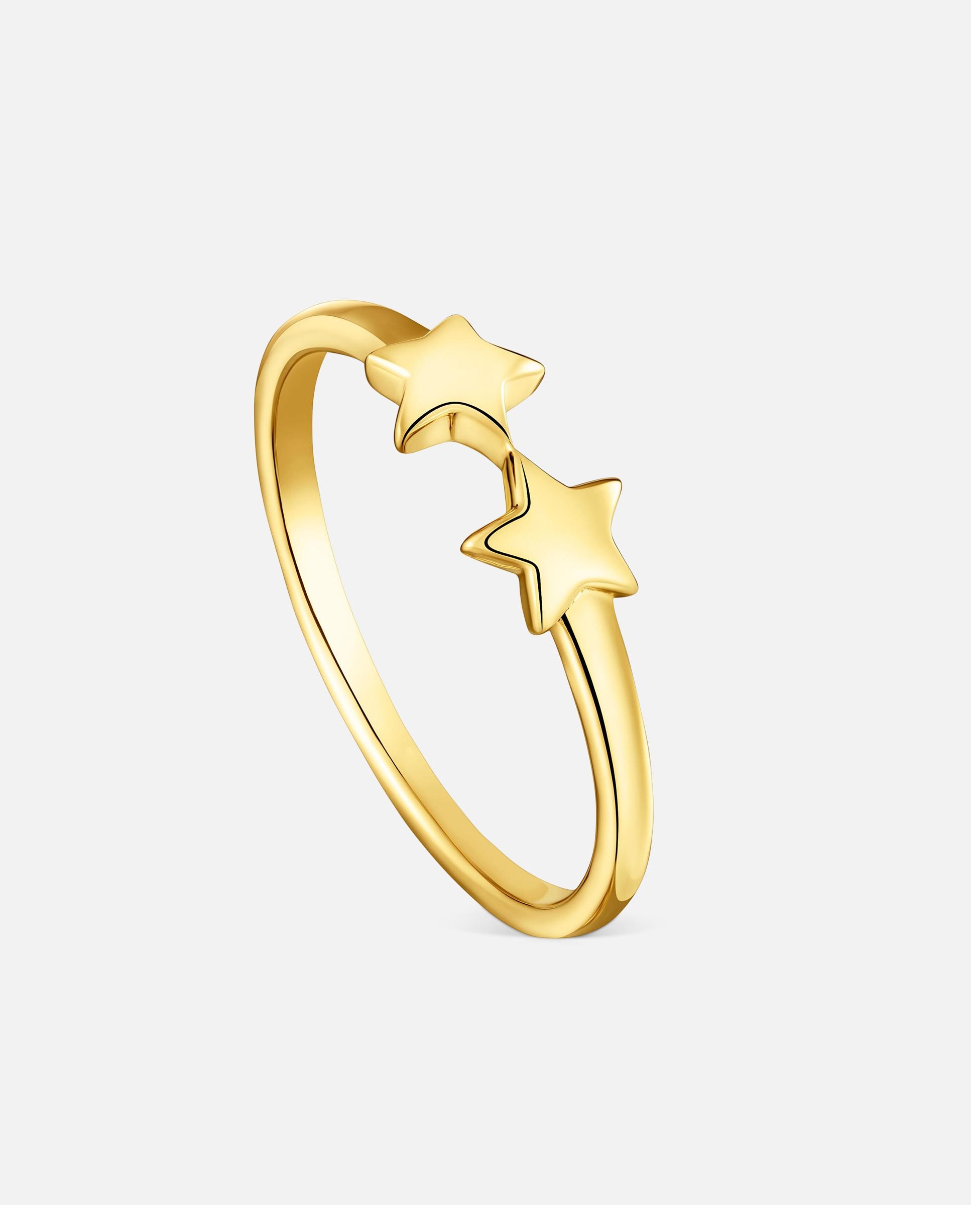 Anel com Motivos Banhado a Ouro 18 Kt Sobre Prata com Estrelas Dourado-1