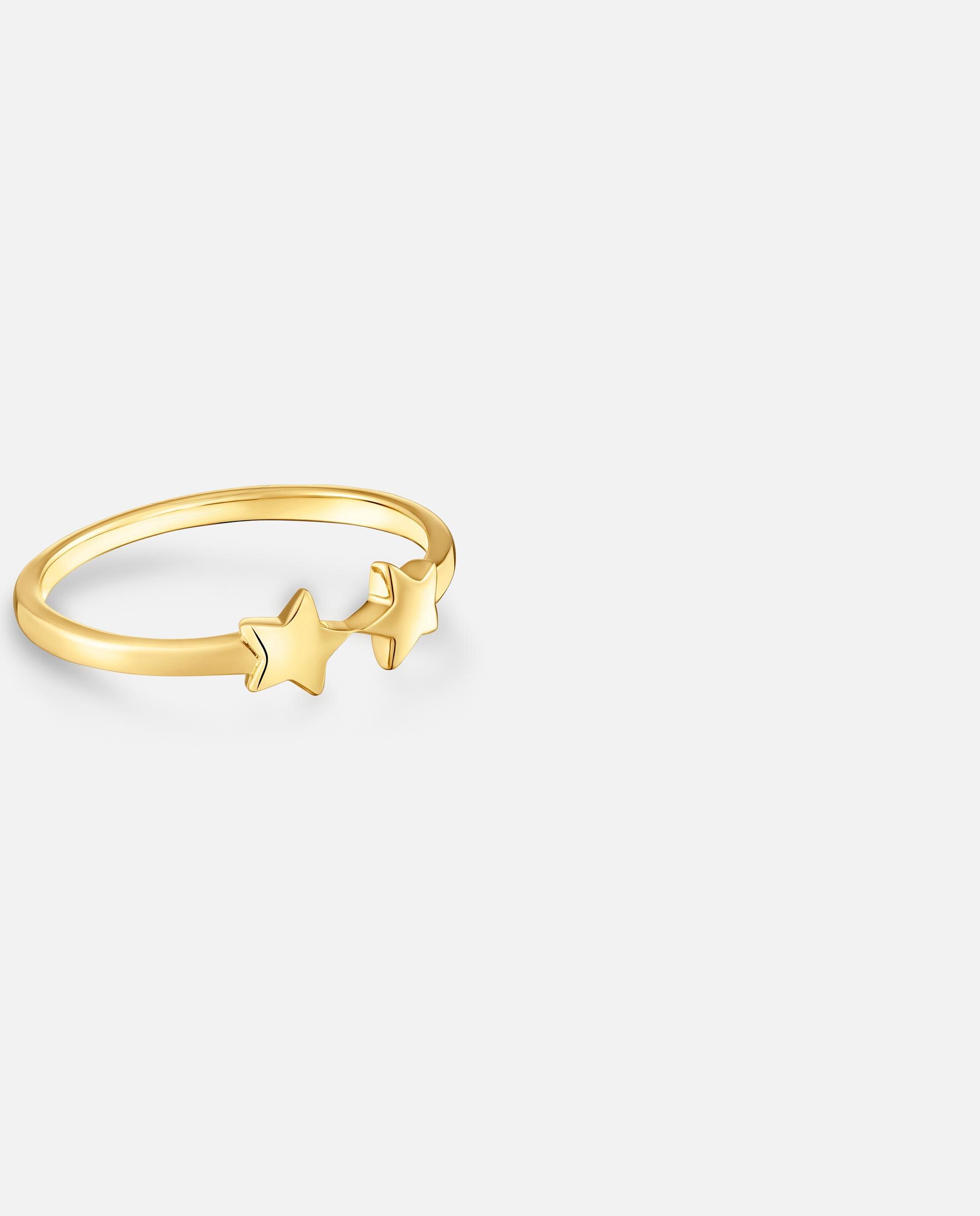 Anel com Motivos Banhado a Ouro 18 Kt Sobre Prata com Estrelas Dourado-2