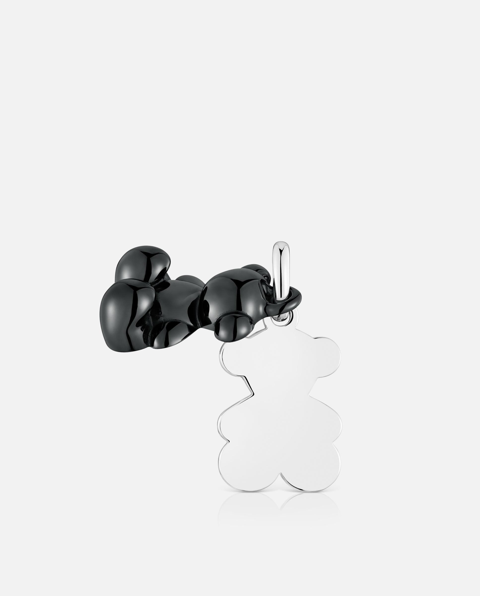 Pendente Bold Bear Duplo Urso de Prata e Cerâmica em Preto Preto / Prata-4