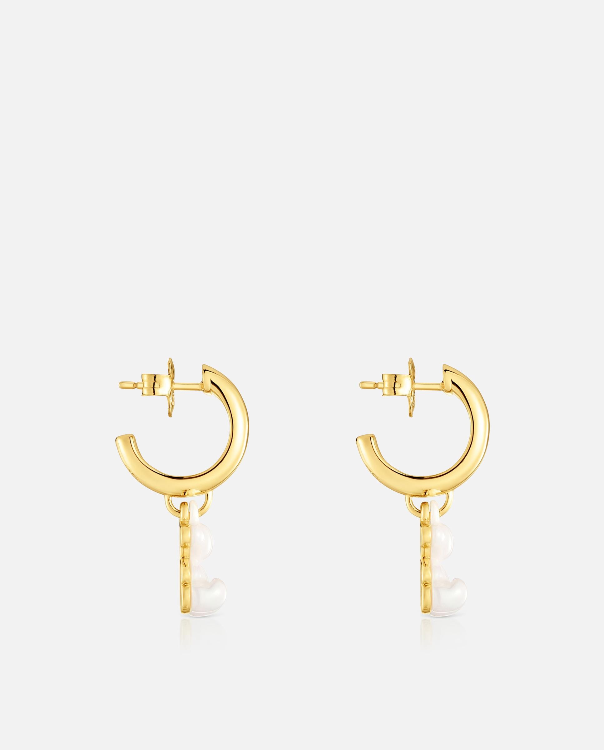 Brincos de Aro com Banho de Ouro 18 Kt Sobre Prata, Cerâmica Branca e Duplo Urso Bold Bear Branco-2