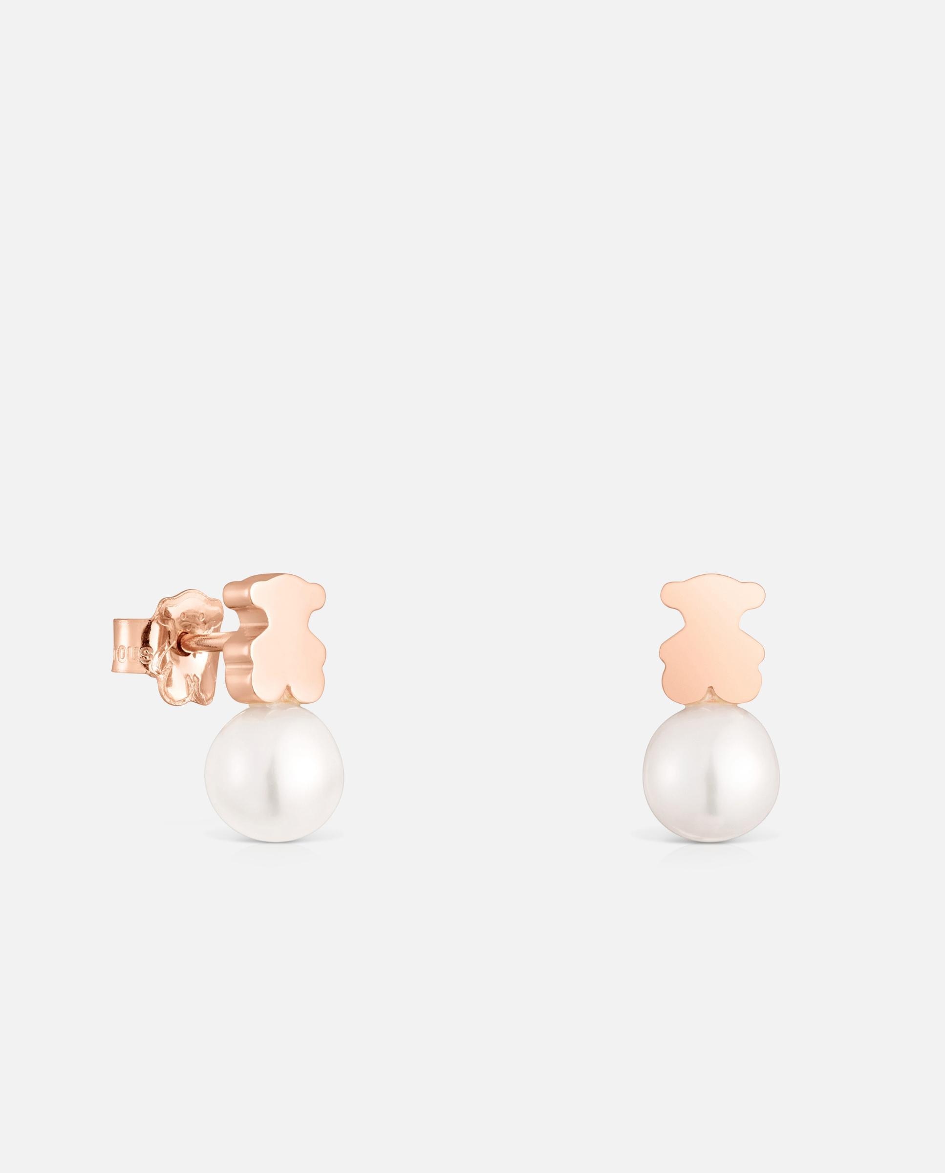 Brincos Sweet Dolls Urso Banhados em Ouro Rosa 18 Kt Sobre Prata e Pérola Branco-1