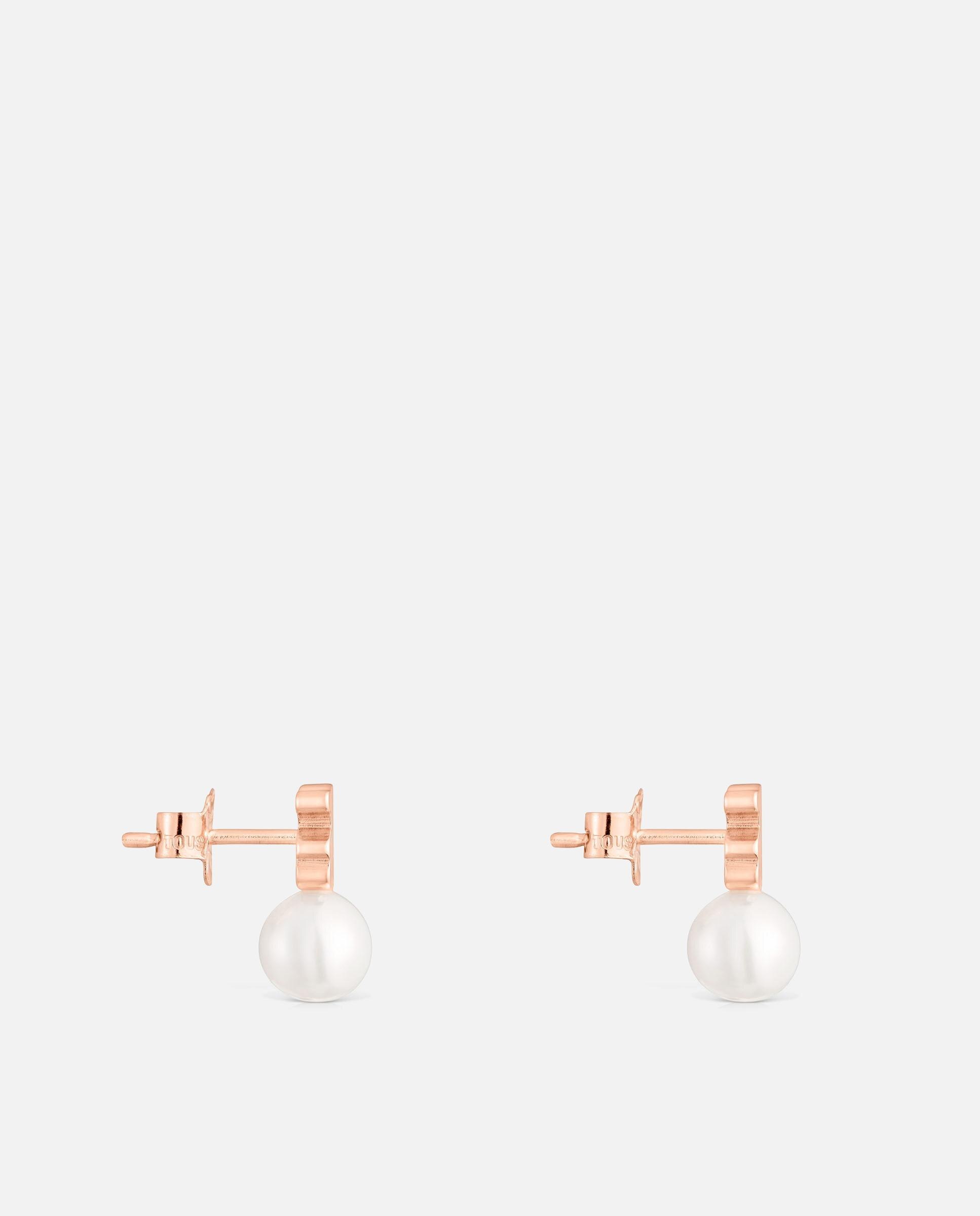 Brincos Sweet Dolls Urso Banhados em Ouro Rosa 18 Kt Sobre Prata e Pérola Branco-2