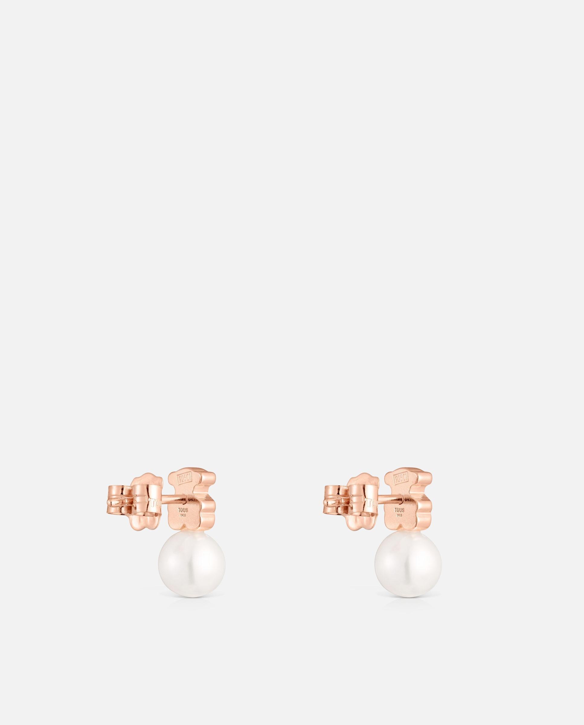 Brincos Sweet Dolls Urso Banhados em Ouro Rosa 18 Kt Sobre Prata e Pérola Branco-3