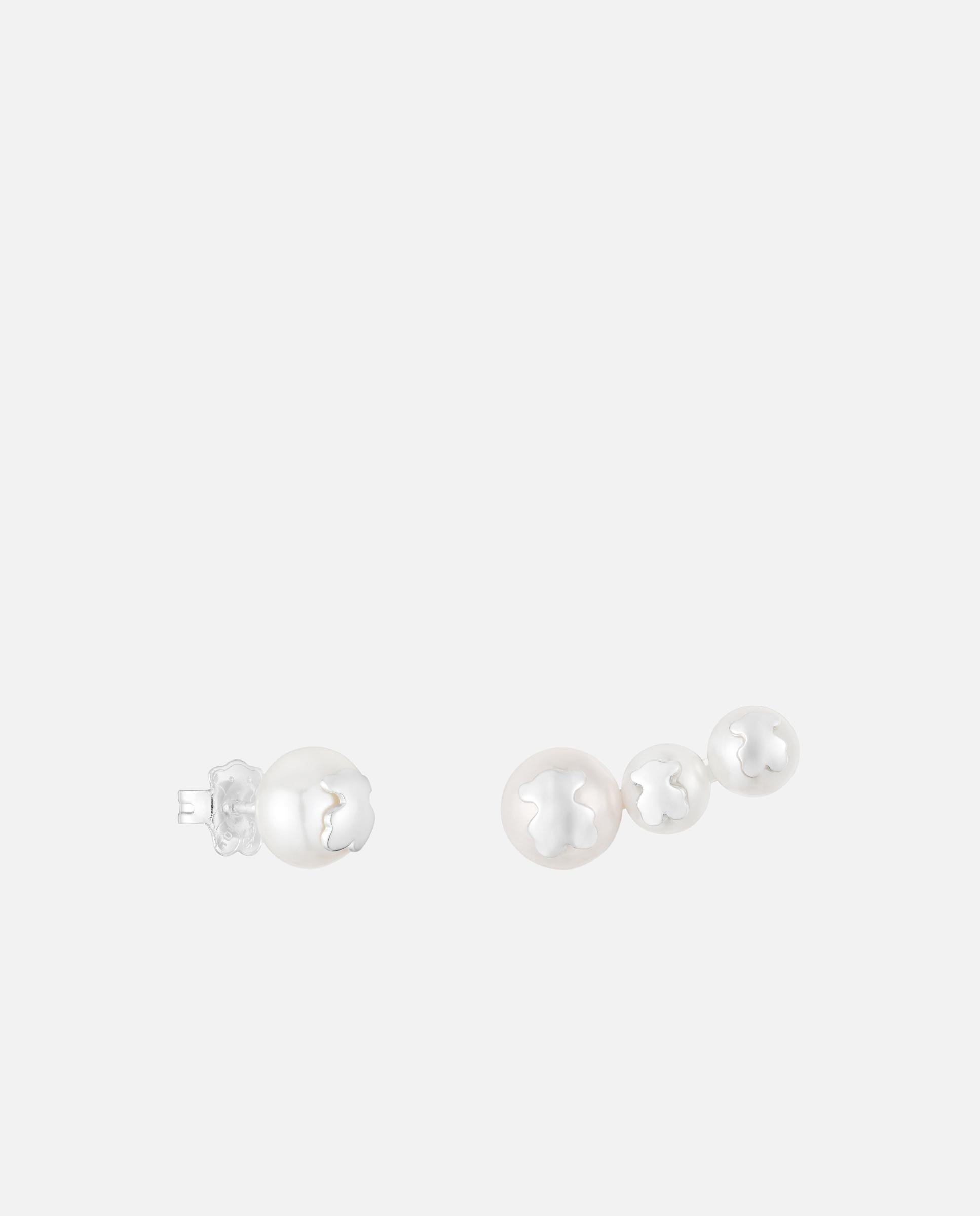 Brincos Triple Pérola e Prata Icon Pearl Branco-1